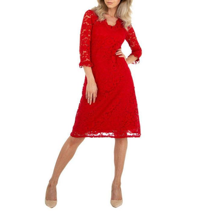 Ital-Design Cocktailkleid Damen Freizeit Rüschen Stretch Cocktail- & Partykleid in Rot