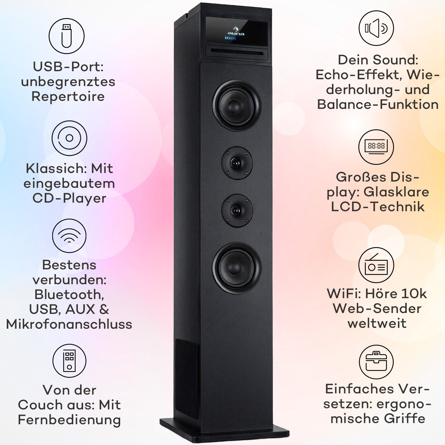 Auna Karaboom W) 60 Lautsprecher Wifi 100 (Bluetooth;WLAN, Schwarz
