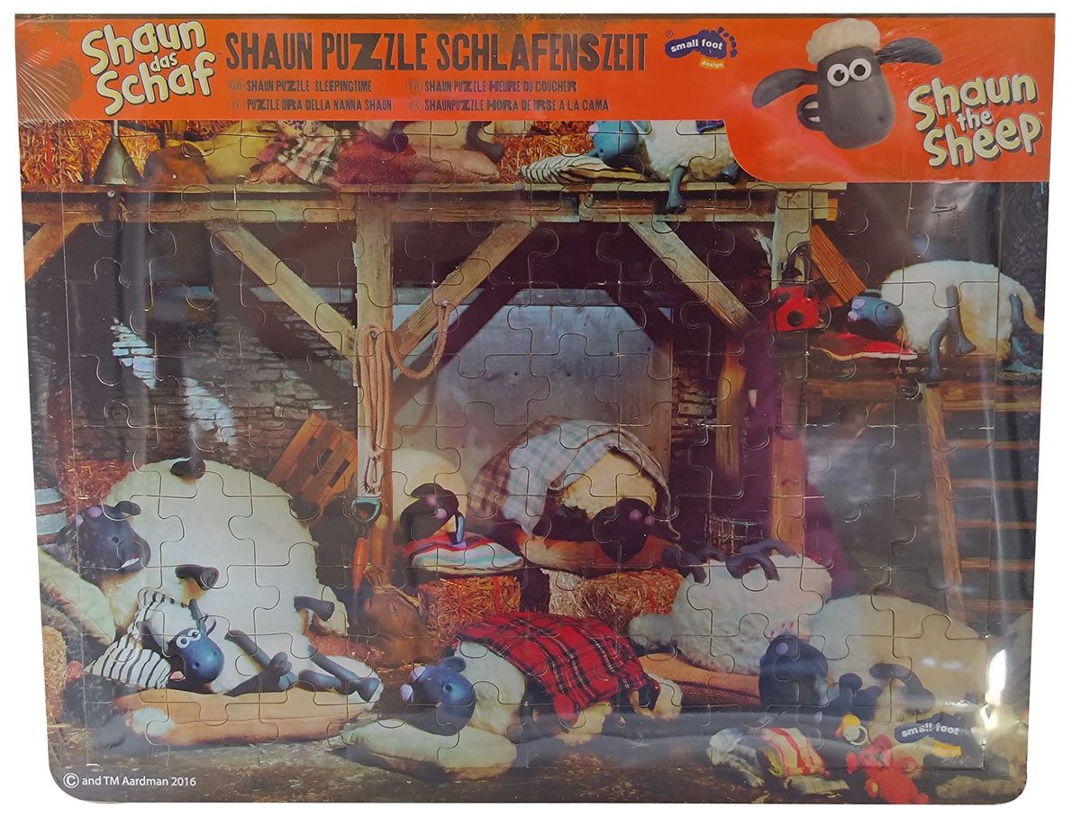 Small Foot Puzzle Shaun das Schaf Puzzle-Set Schlafenszeit aus Holz 100 Teile Fanartikel, 100 Puzzleteile