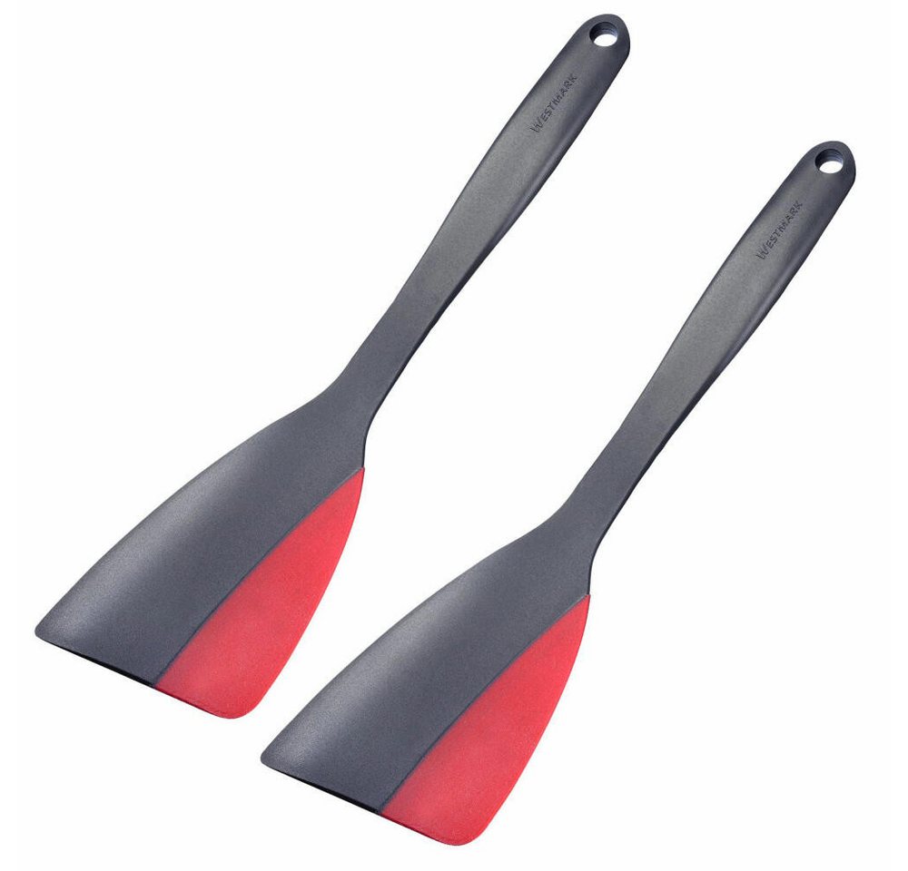 WESTMARK Pfannenwender 2 Stück, mit Schaber, mit Silikonkante, Länge: 31 cm, Flexi, starre und flexible Seite, spülmaschinengeeignet, BPA-frei