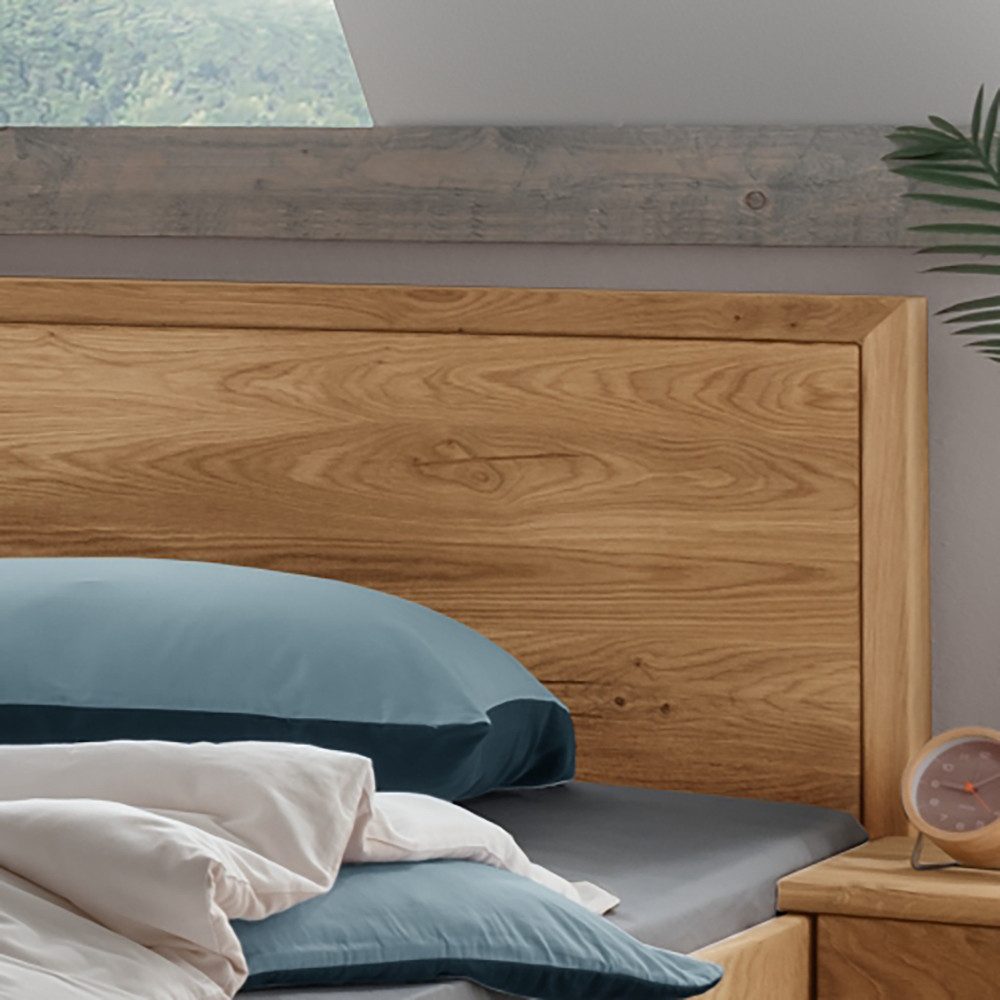 Lomadox Bettgestell AVELLINO-137, Doppelbett Ehebett Jugendbett Nachtschrank Massivholz 140x200 cm Eiche