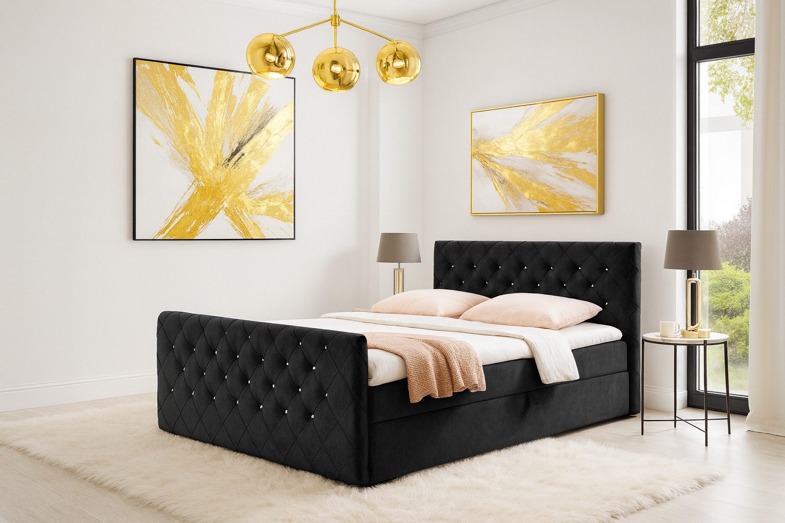 AN FURNITURE STORE Boxbett MALAGA Bett mit Bettkasten, Matratze, Topper & gepolstertem Kopfteil (inkl. Topper & Matratze), Boxspringbett mit Stauraum