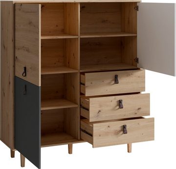 byLIVING Highboard Bill, Breite 120 cm, Höhe 135 cm, Füße aus Eiche Massivholz