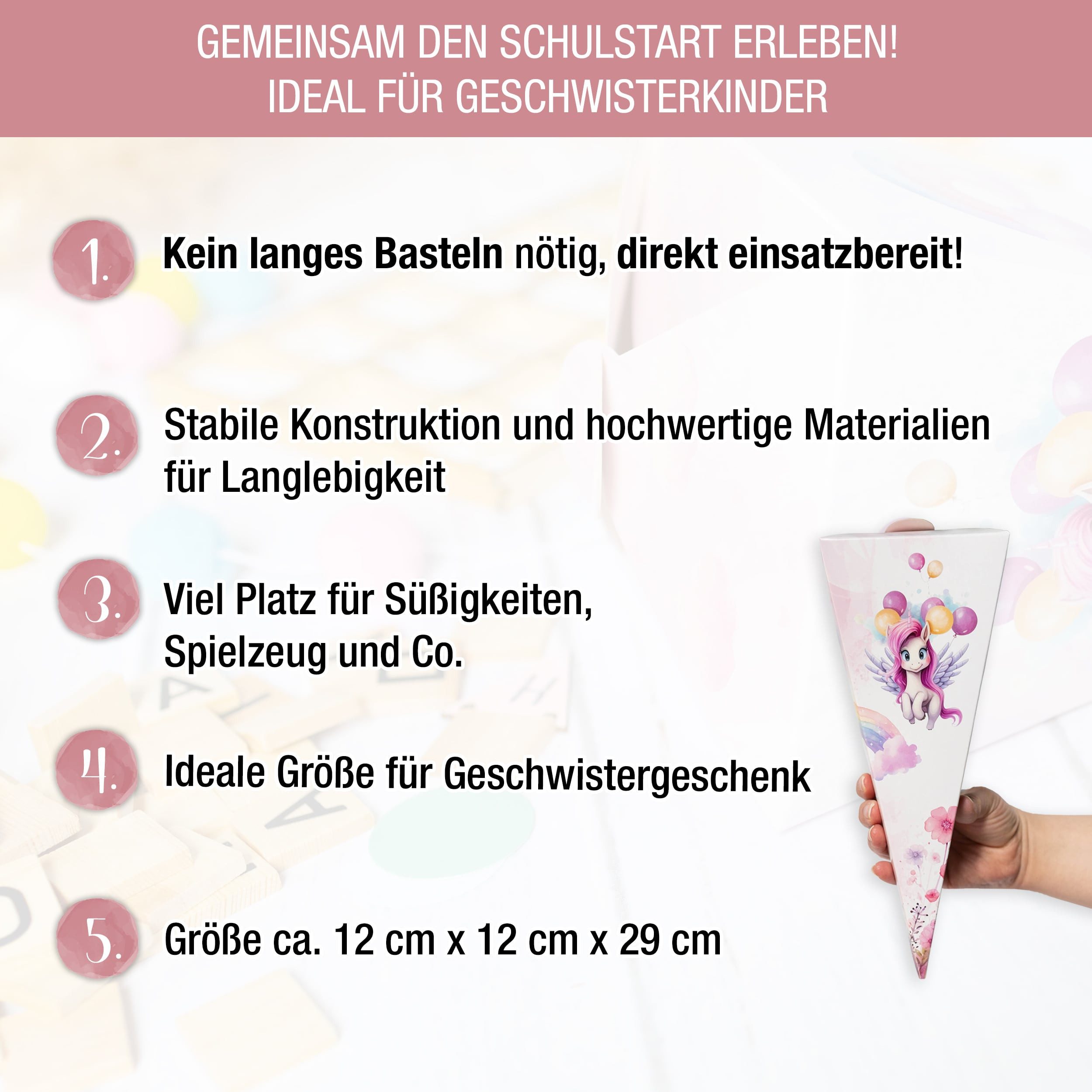 TOBJA Schultüte Kleine Geschwister Schultüte Einhorn - Zuckertüte Mädchen, Mini Schultüte im Einhorn Design Schulanfang