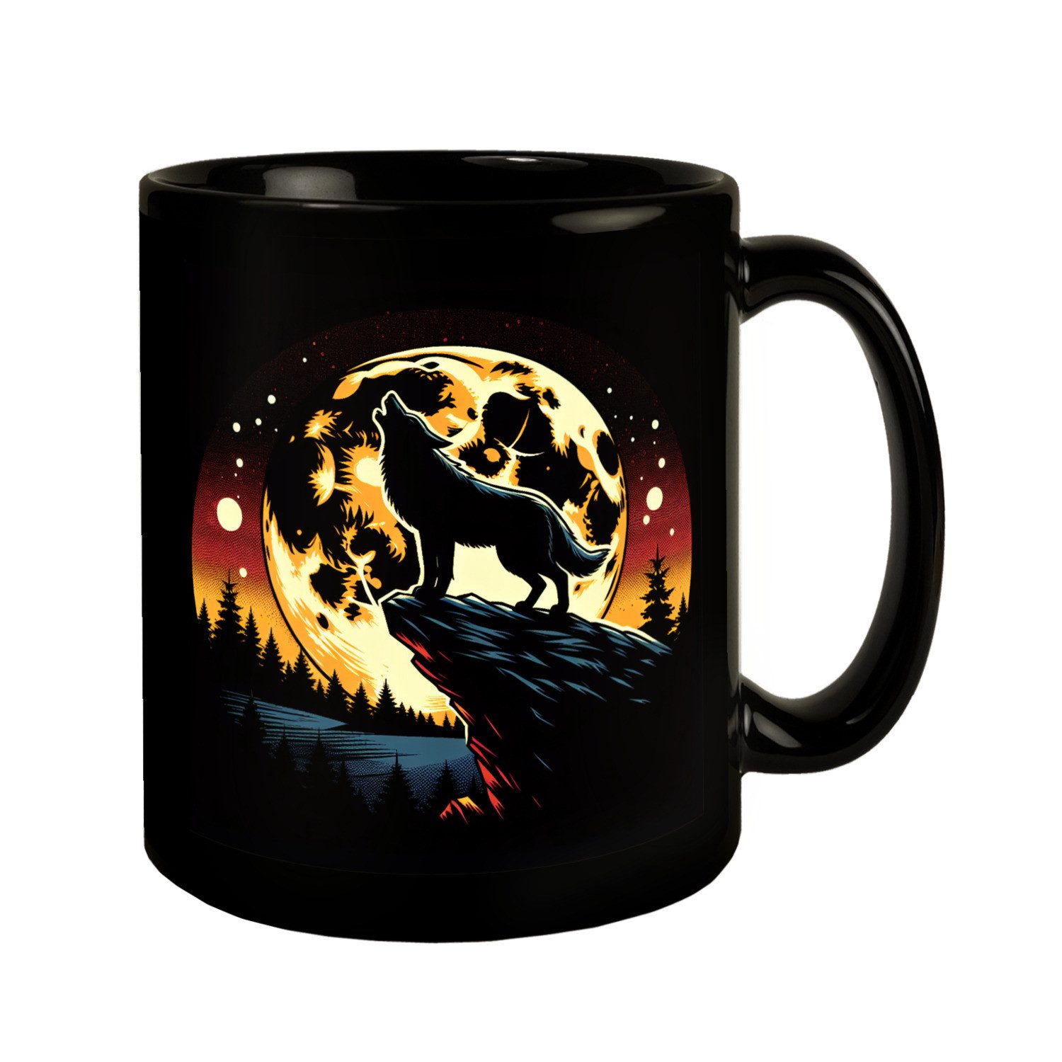 speecheese Tasse Heulender Wolf in der Nacht Tasse schwarz in Schwarz