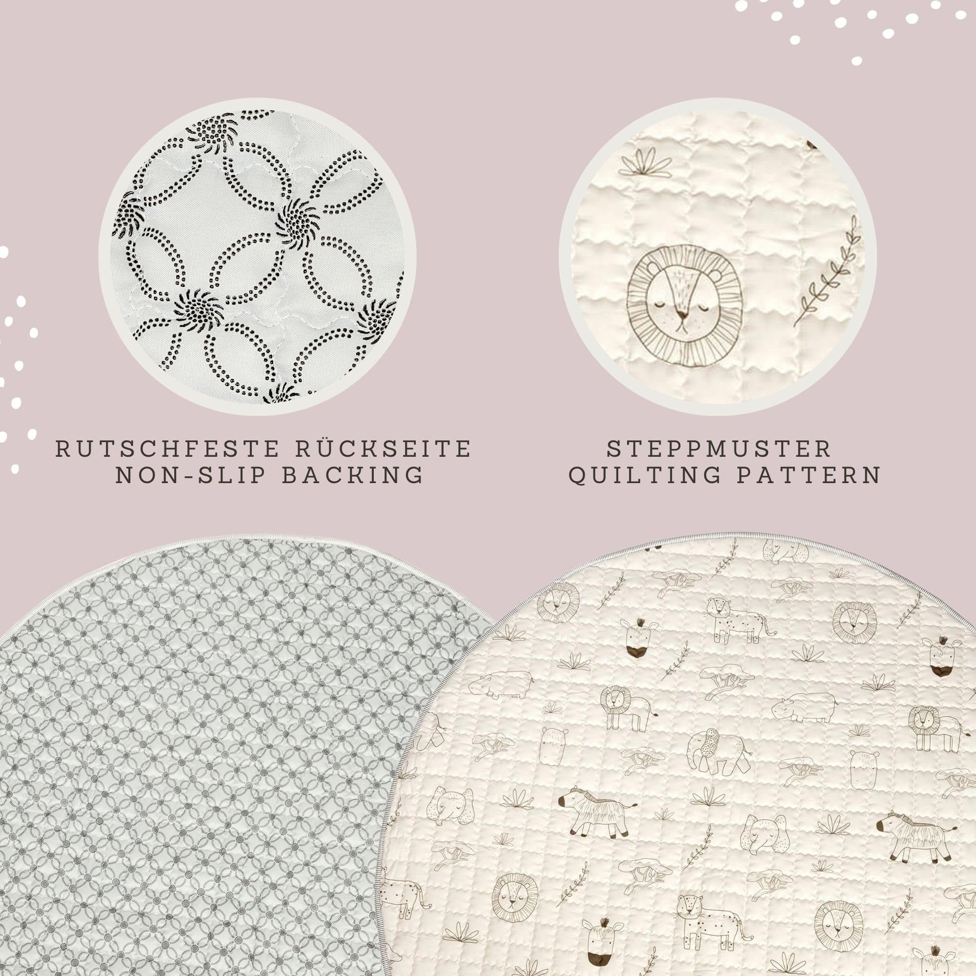 Krabbeldecke Gesteppte Baby 150cm – extra dicke 1,5cm weiche, Hakuna Matte, Spielmatte mit rutschfester Unterseite zum Krabbeln