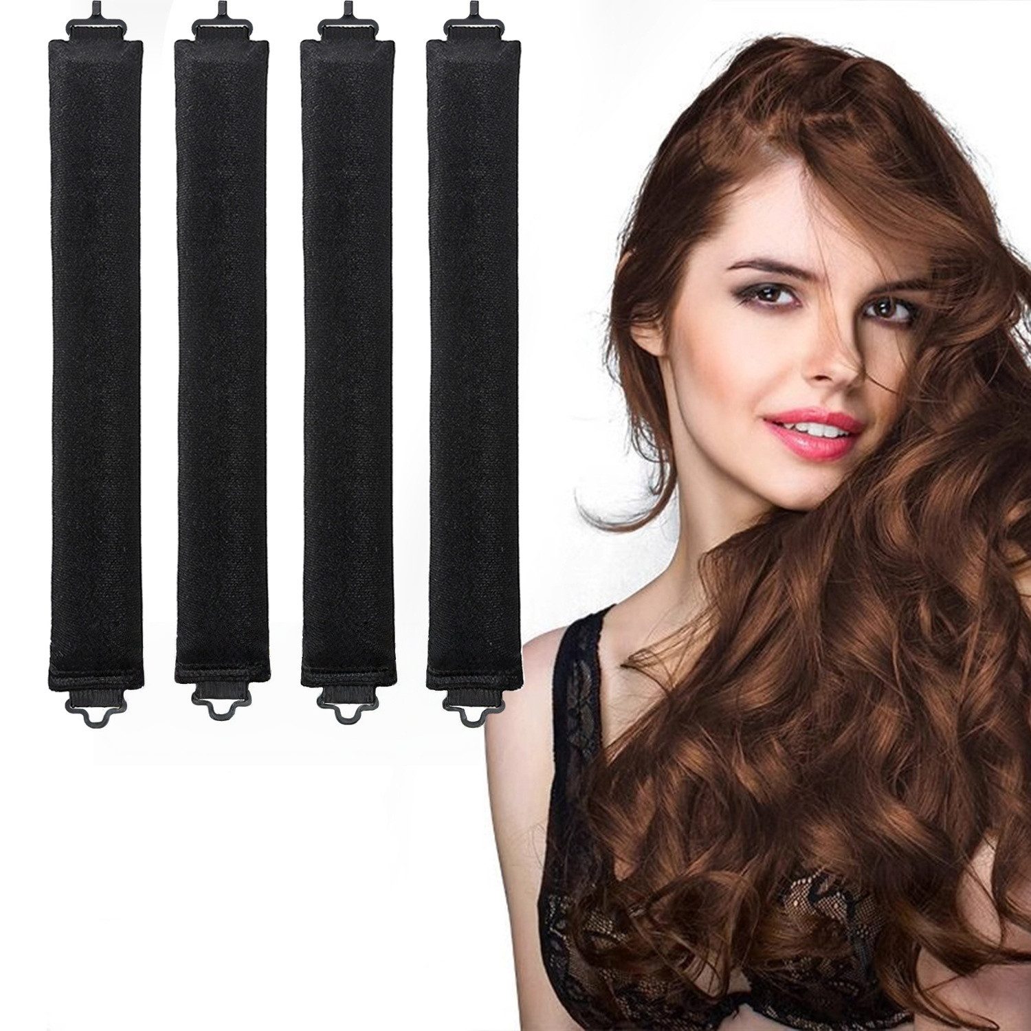 FOUORTUNATE-BEE Lockenwickler Heatless Lockenwickler Set 4er – Über Nacht Volumen & Wellen, Schlaf-Lockenstab ohne Hitze für mittellanges Haar