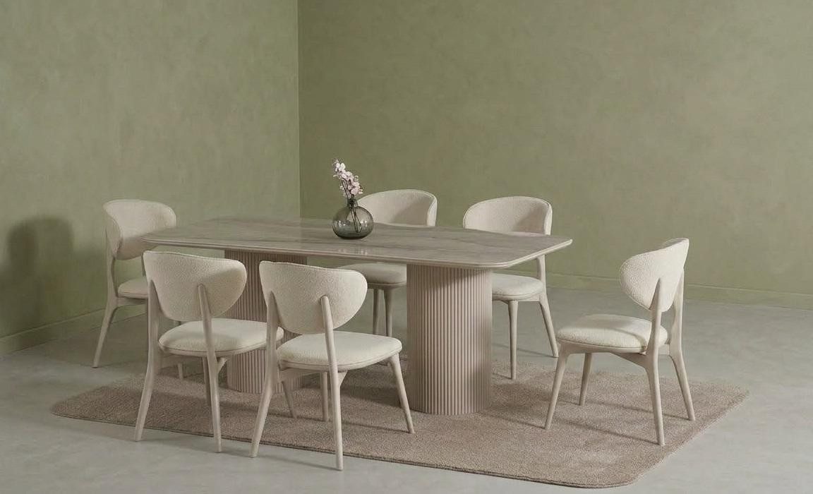 Xlmoebel Esszimmer-Set Modernes Esszimmer Set aus Holz mit 6 Stühlen und Marmoroptik, (7-St), Made in Europa
