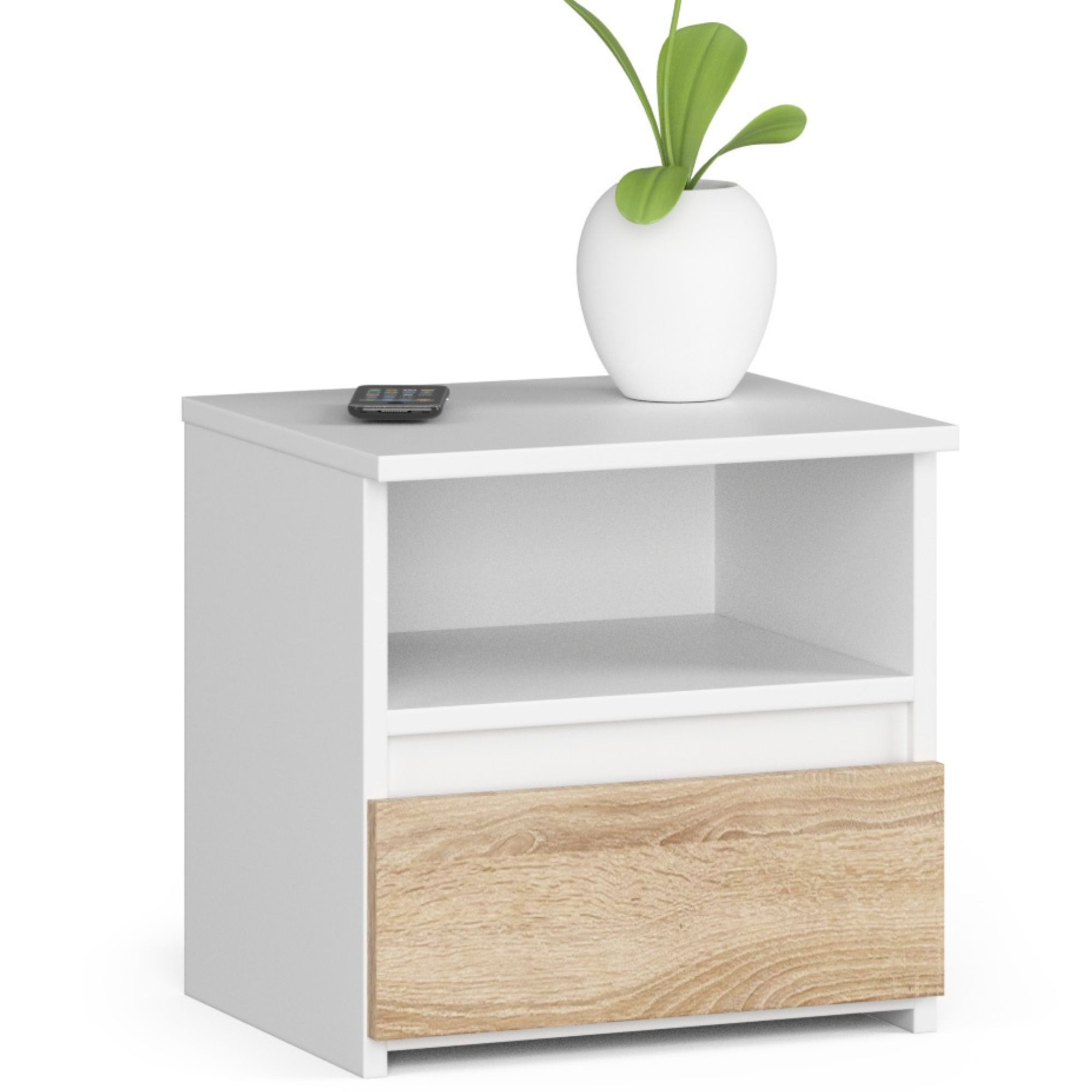 Home Collective Kommode 40 cm breit Holz Highboard Sideboard für Flur Schlafzimmer Wohnzimmer (Mehrzweckschrank Schrank schmal Kommode Schlafzimmer mit Schubladen), Kinderzimmer Organizer, 40 cm hoch mit 1 Schublade weiß-sonoma