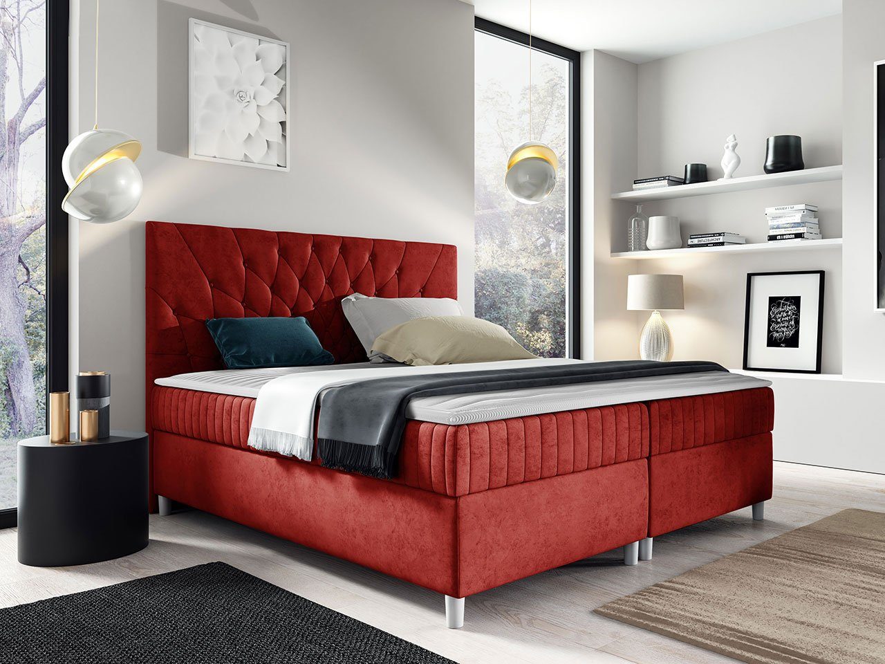 MIRJAN24 Boxspringbett Prowansja (mit Hauptmatratze, Topper), Doppelbett mit zwei Bettkästen für die Bettwäsche, Kopfteil