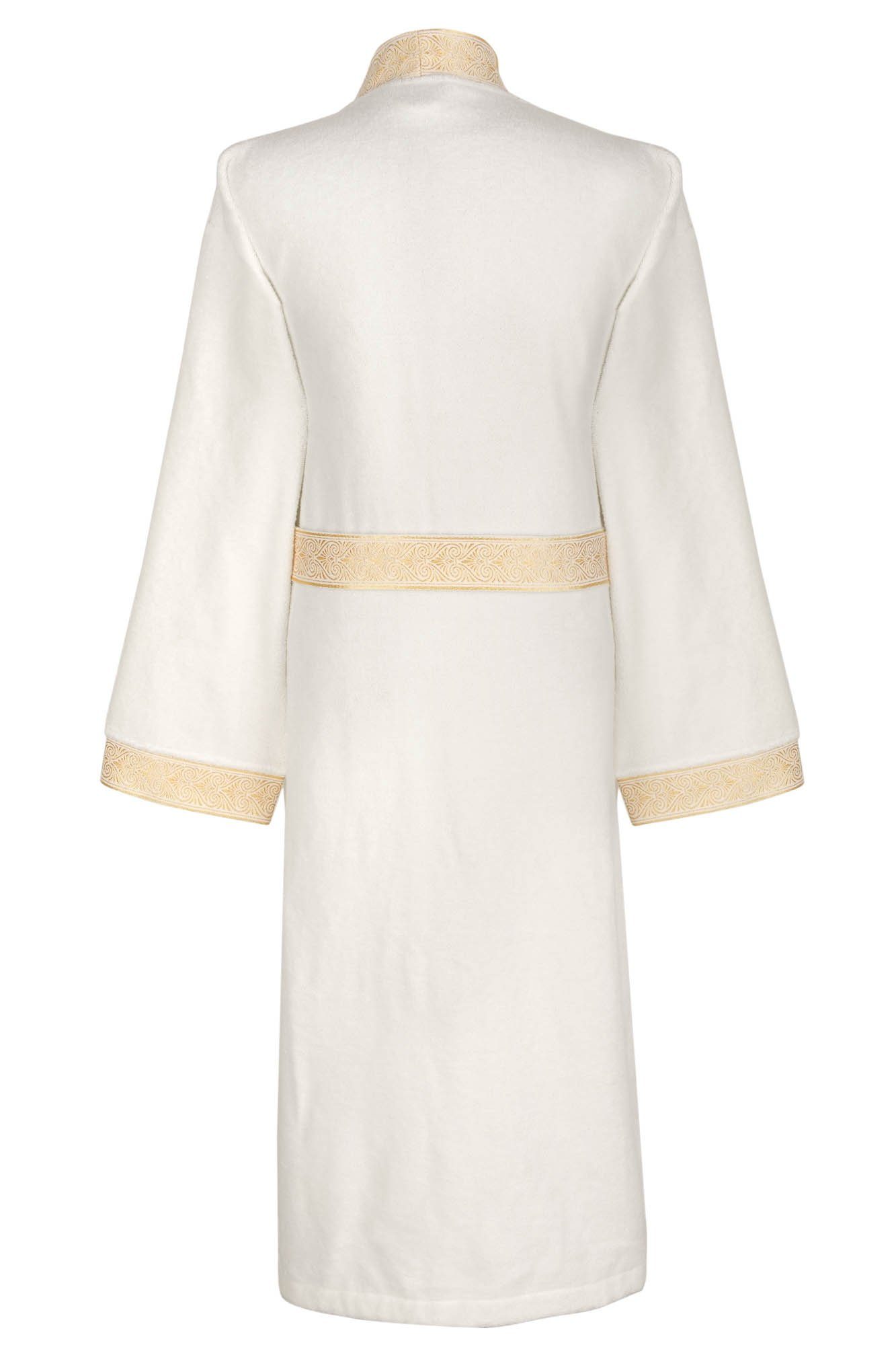 Blende S, Ornament Baumwolle, Weiß, Optik, Gold 100% Bindegürtel, Kimono-Kragen, gestickte Geschenkverpackung mit Aymando Bademantel