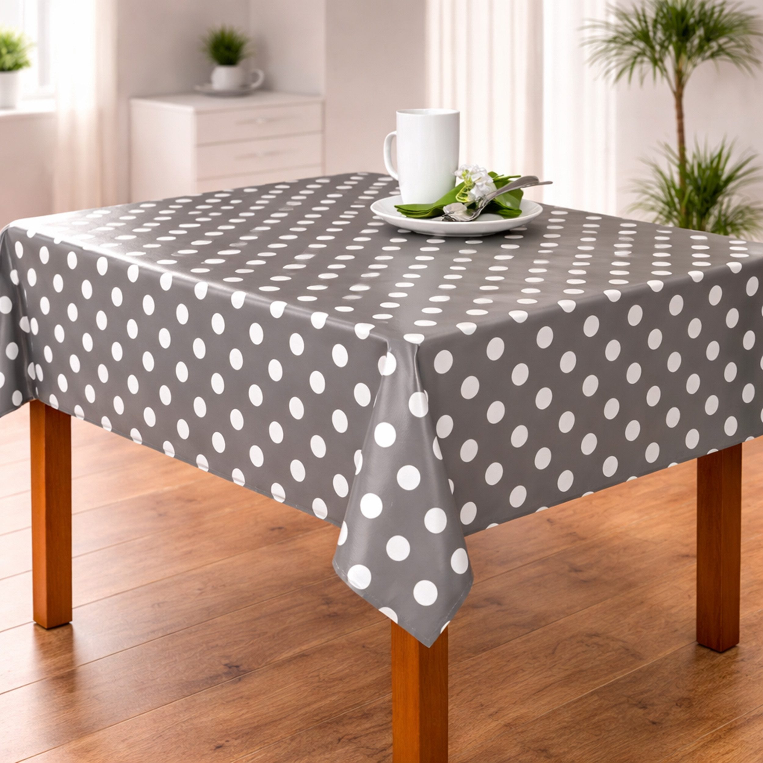 Melody Gartentischdecke Wachstuch Tischdecke Gartentischdecke punkte grau abwaschbar eckig, fleckenabweisend, wasserabweisend, Glattes Gewebe