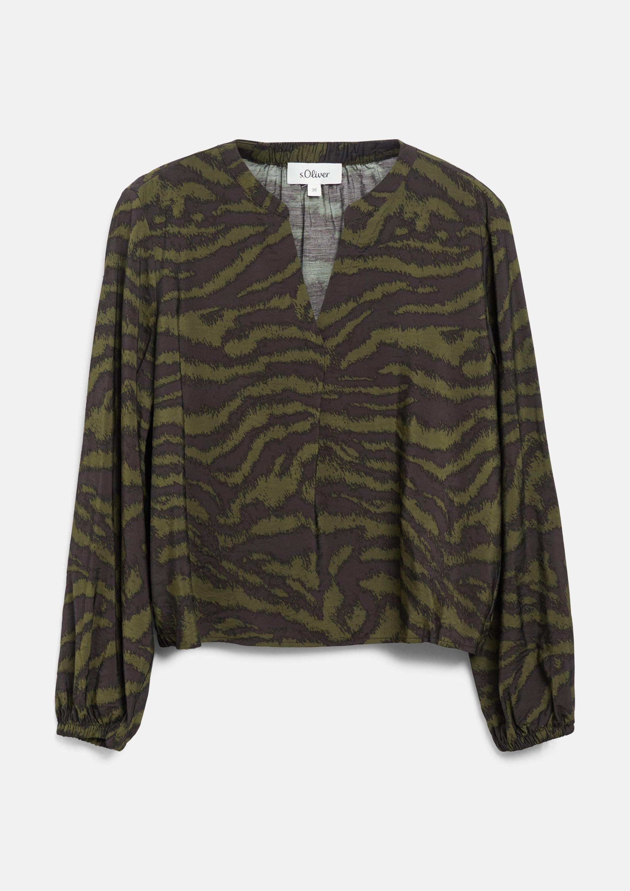 s.Oliver Langarmbluse Bluse Bluse mit Animal-Print und Raffung – Bild 3 von 4