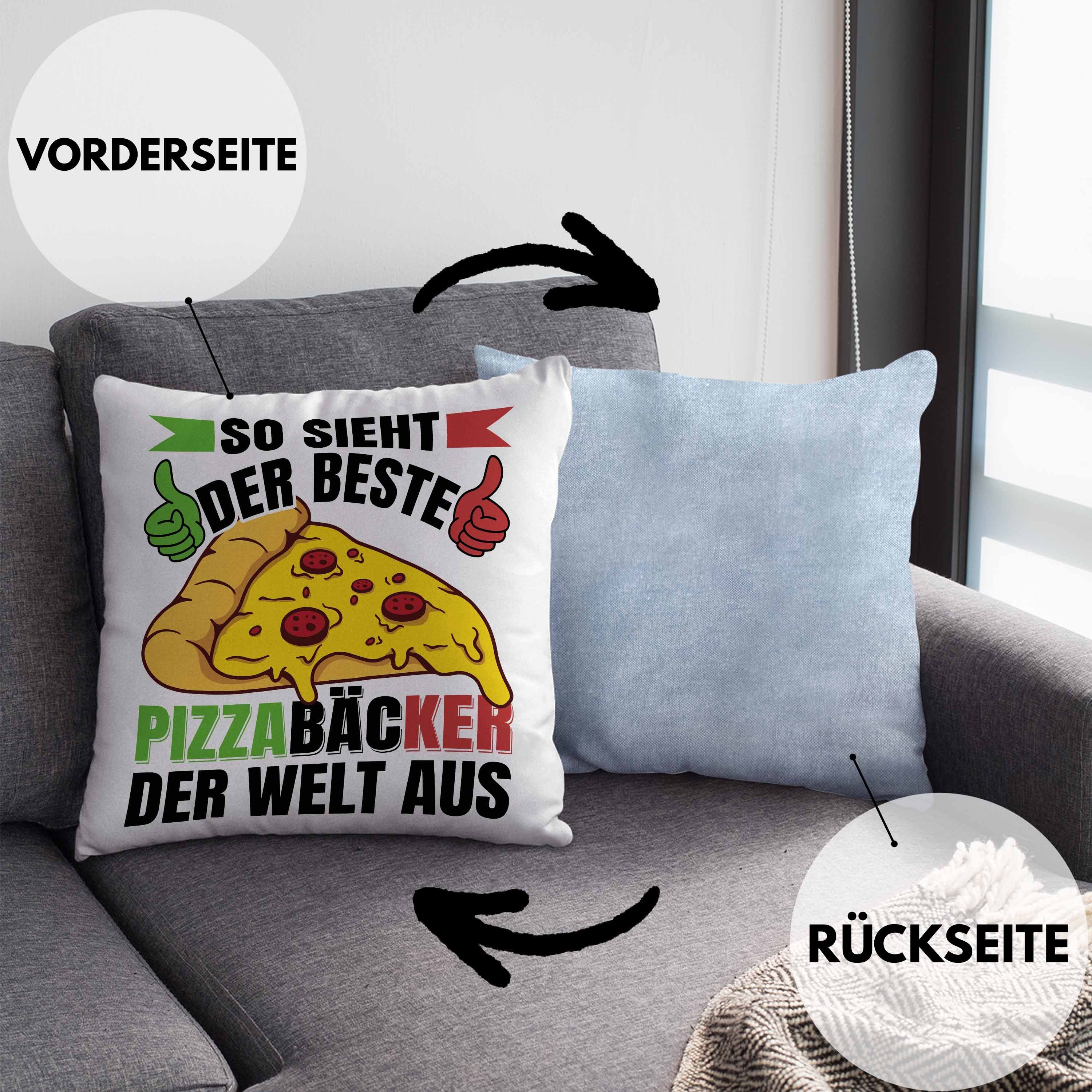 Trendation Dekokissen Trendation - 40x40 mit Spruch Lustiger Pizza-Bäcker Füllung Geschenk Dekokissen Blau Geschenkidee Kissen Pizzabäcker