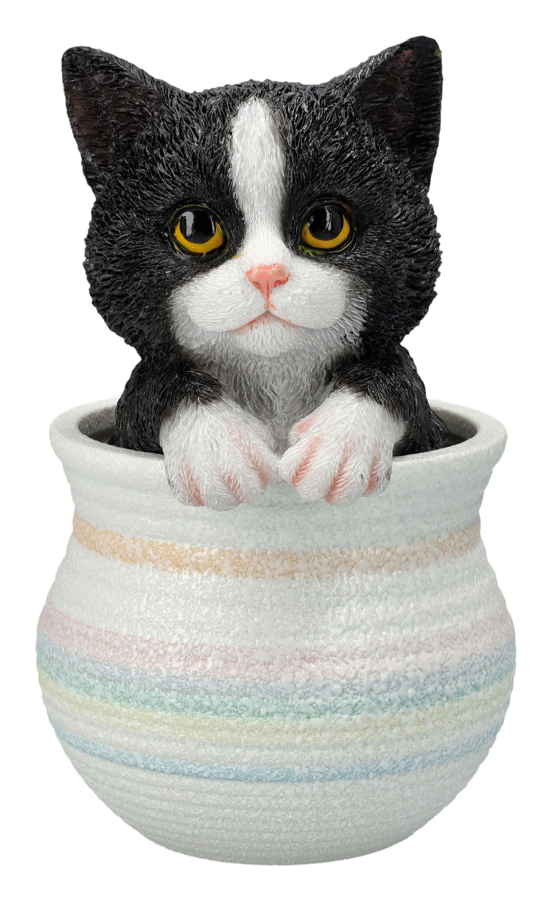 Tierfigur Katze im Blumentopf Figur – Deko Katze Statue handbemalt 15,5 cm