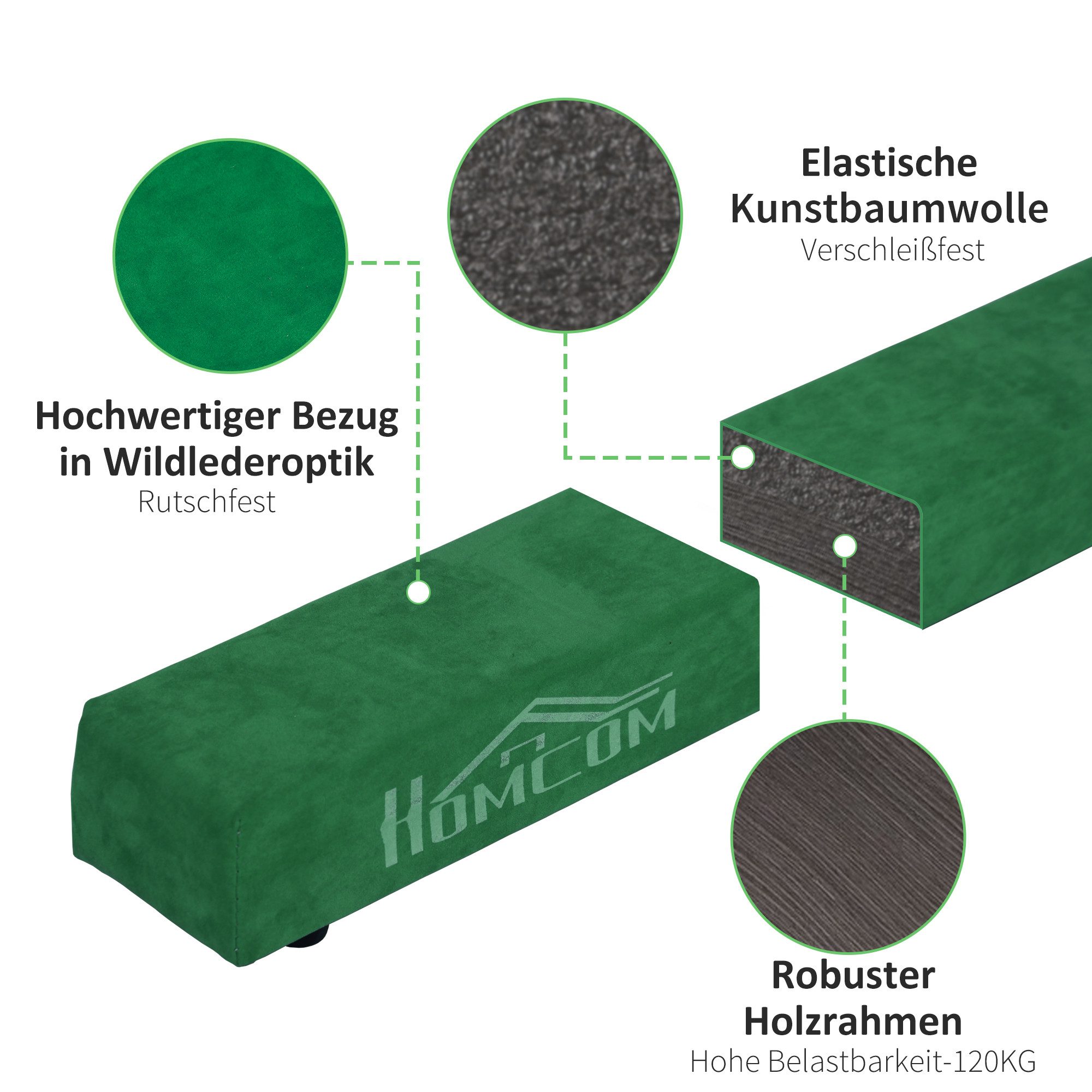 HOMCOM Balancetrainer 210 cm Schwebebalken klappbar Turnbalken Indoor Outdoor, bis 120 kg, 210 x 10 x 6,5 cm, Grün