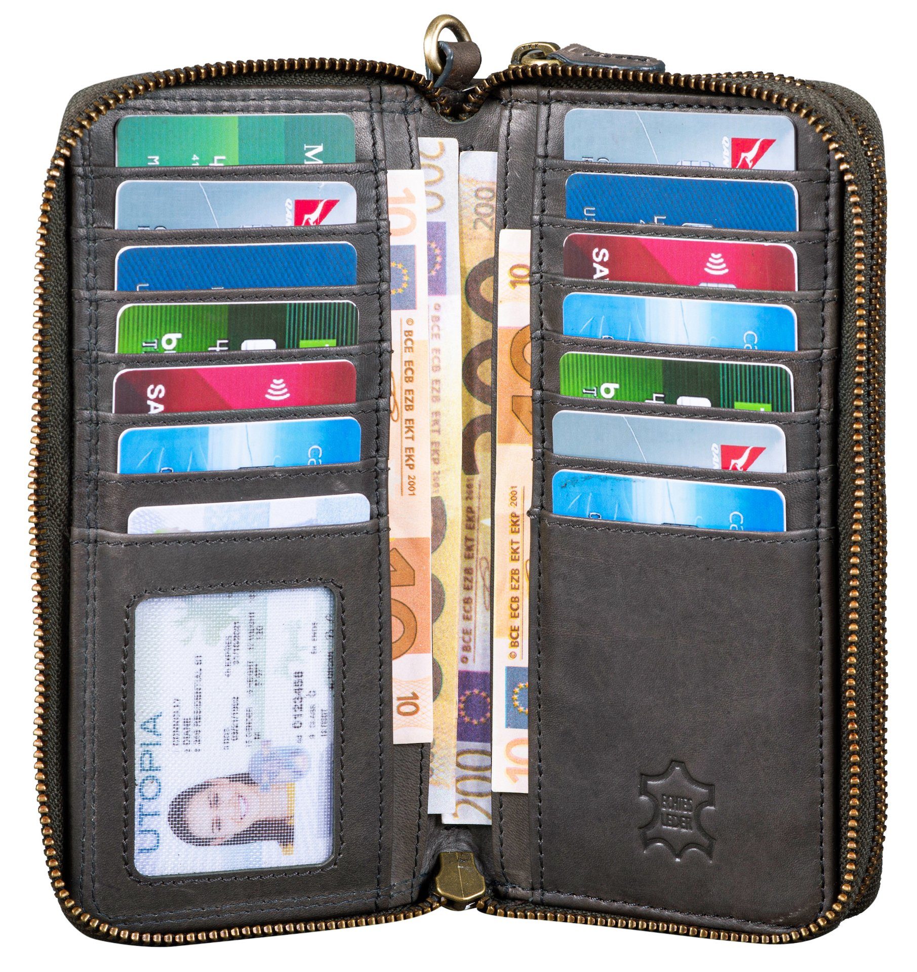 Frauen Benthill RFID-Schutz Leder Portemonnaie Echt Münzfach Groß vielen Grau Kartenfächer Reißverschlussfach Kartenfächer, Damen Geldbörse RFID