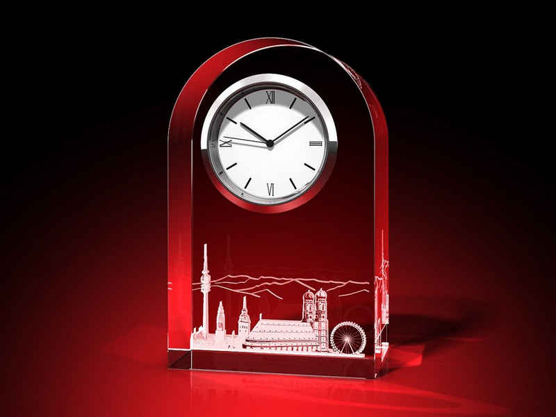 GLASFOTO.COM Tischuhr München Silhouette - Uhr, Glas rund 60 x 96 x 40 mm (B x H x T), 550 g