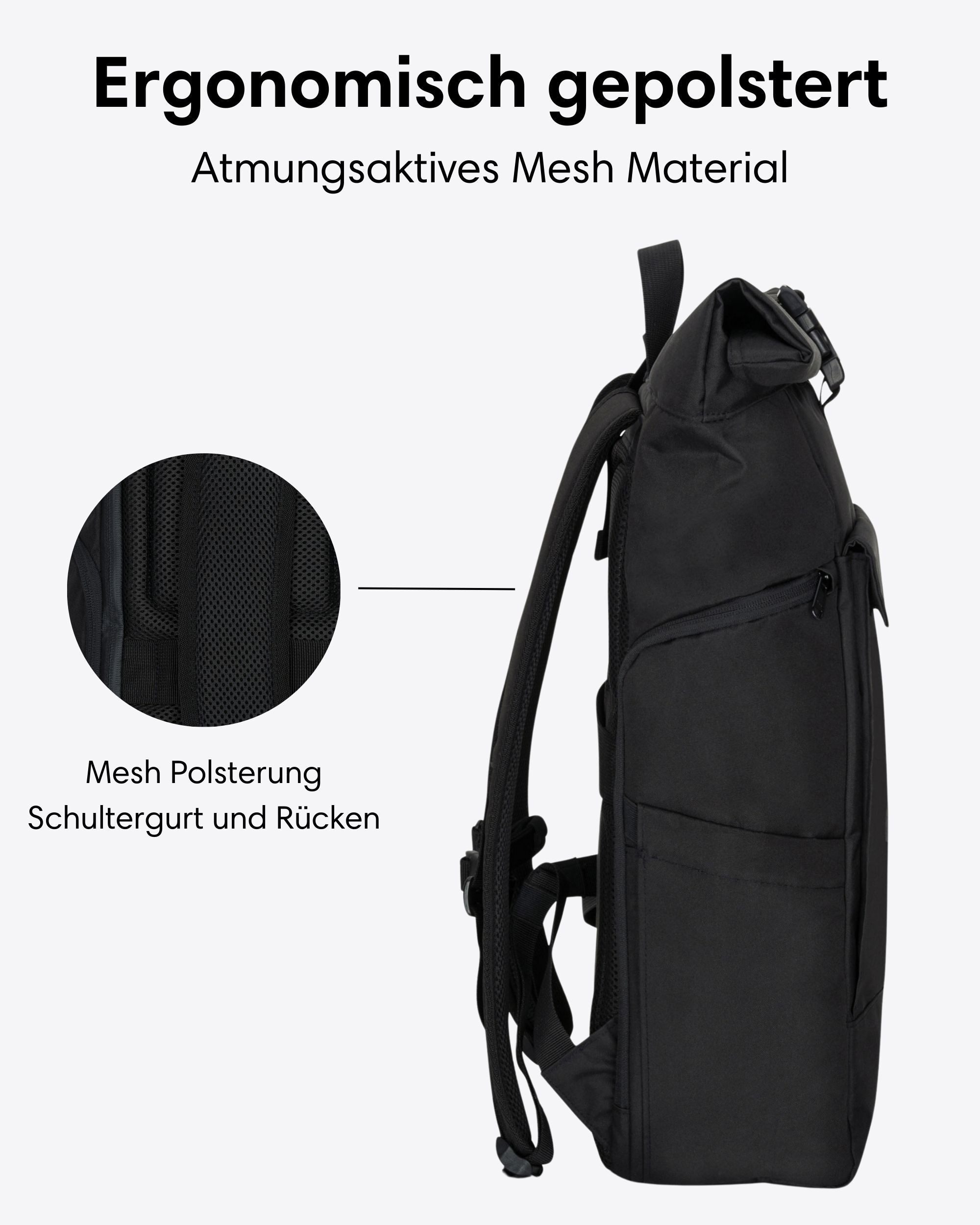 LARKSON Cityrucksack No 4 Large Rolltop Rucksack für Damen und Herren (1-tlg), Geräumiger Rolltop Rucksack für Reisen, Wasserabweisend