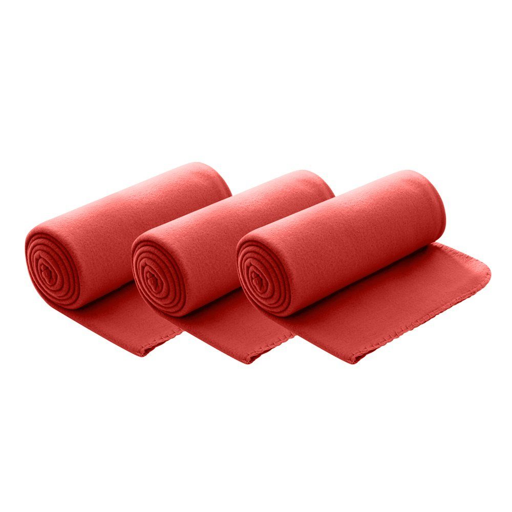 Wohndecke Polar-Fleece, wometo, (3er Set Fleecedecken) mit Kettel-Einfassung & Anti-Pilling rot