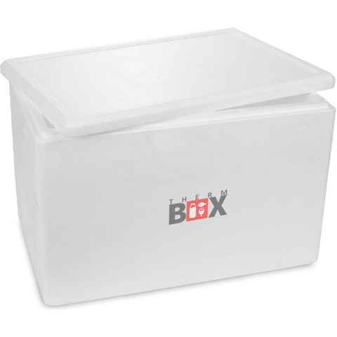 THERM-BOX Thermobehälter Styroporbox 61W Innen: 53x33x34cm Wand: 3cm 61,5L, Styropor-Verdichtet, (1, 0-tlg., Box mit Deckel im Karton), Isolierbox Thermobox Kühlbox Warmhaltebox Wiederverwendbar