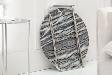 riess-ambiente Couchtisch NOBLE Ø65cm grau / silber (Einzelartikel, 1-St), Wohnzimmer · rund · abnehmbare Marmor-Tischplatte · Metall · handmade