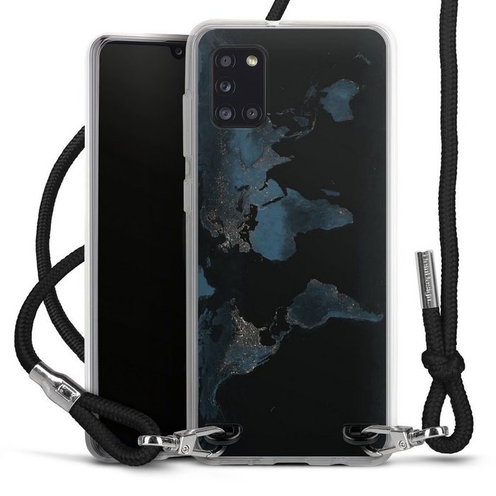 DeinDesign Handyhülle Weltkarte Landkarte Nacht Nightlight Worldmap Samsung Galaxy A31 Handykette Hülle mit Band Case zum Umhängen
