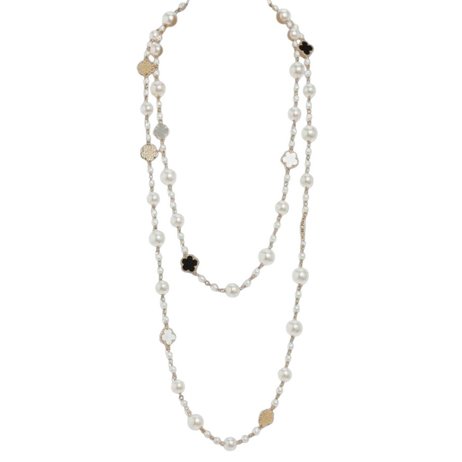 KARMA Lange Kette Damen Pulloverkette 173 cm Perlen Gold Weiß (Set, Geschenk für Sie Damenschmuck), Halskette Perlenkette