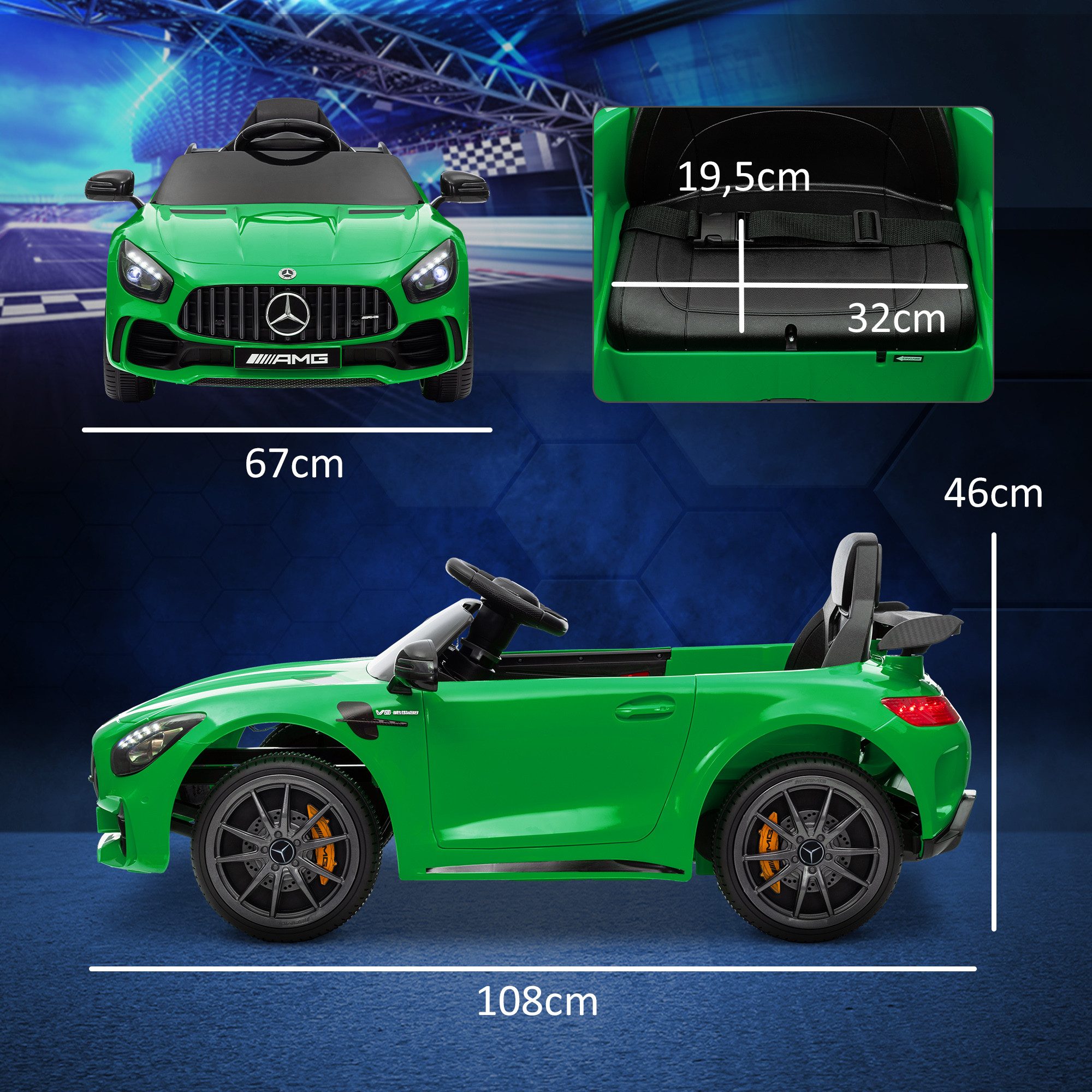 AIYAPLAY Elektro-Kinderauto Merceds-Benz AMG GTR Kinderauto mit 2,4G Fernbedienung, Hupe, Belastbarkeit 25 kg, (1-tlg), 3-5 km,h, für Kinder 3-6 Jahre, Grün