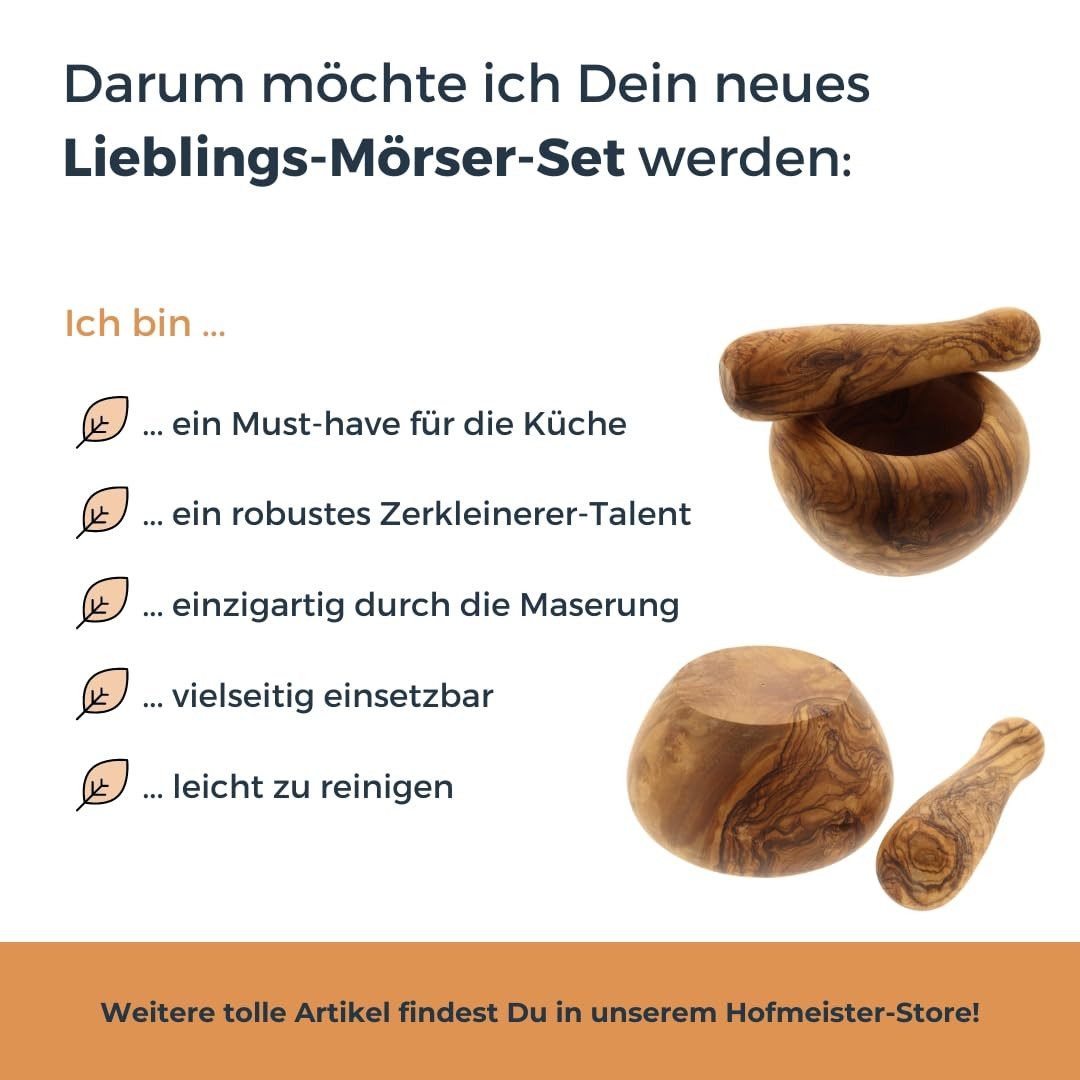 Hofmeister Mörser und Stößel Olivenholz 11 cm Gewürze Kräuter Stampfer