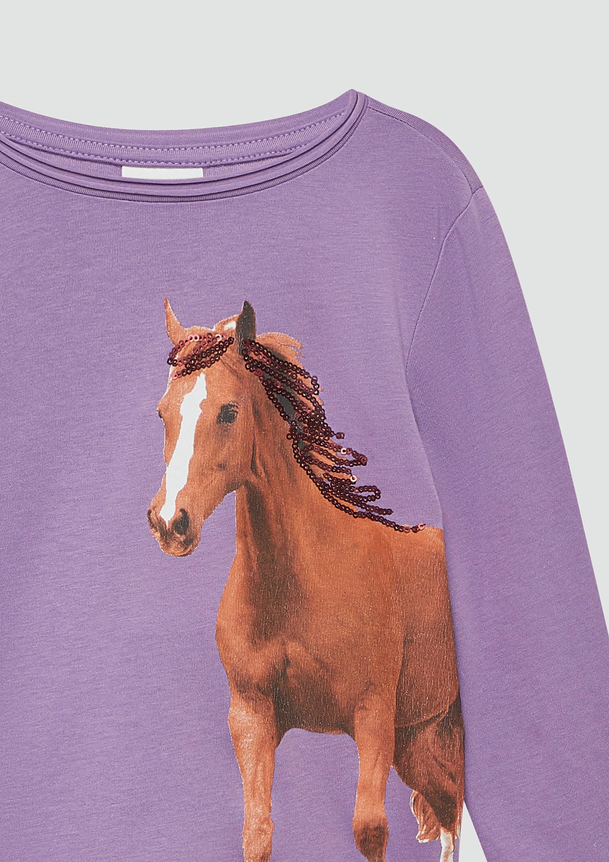 s.Oliver Langarmshirt T-Shirt Longsleeve mit Pferde-Print und Pailletten