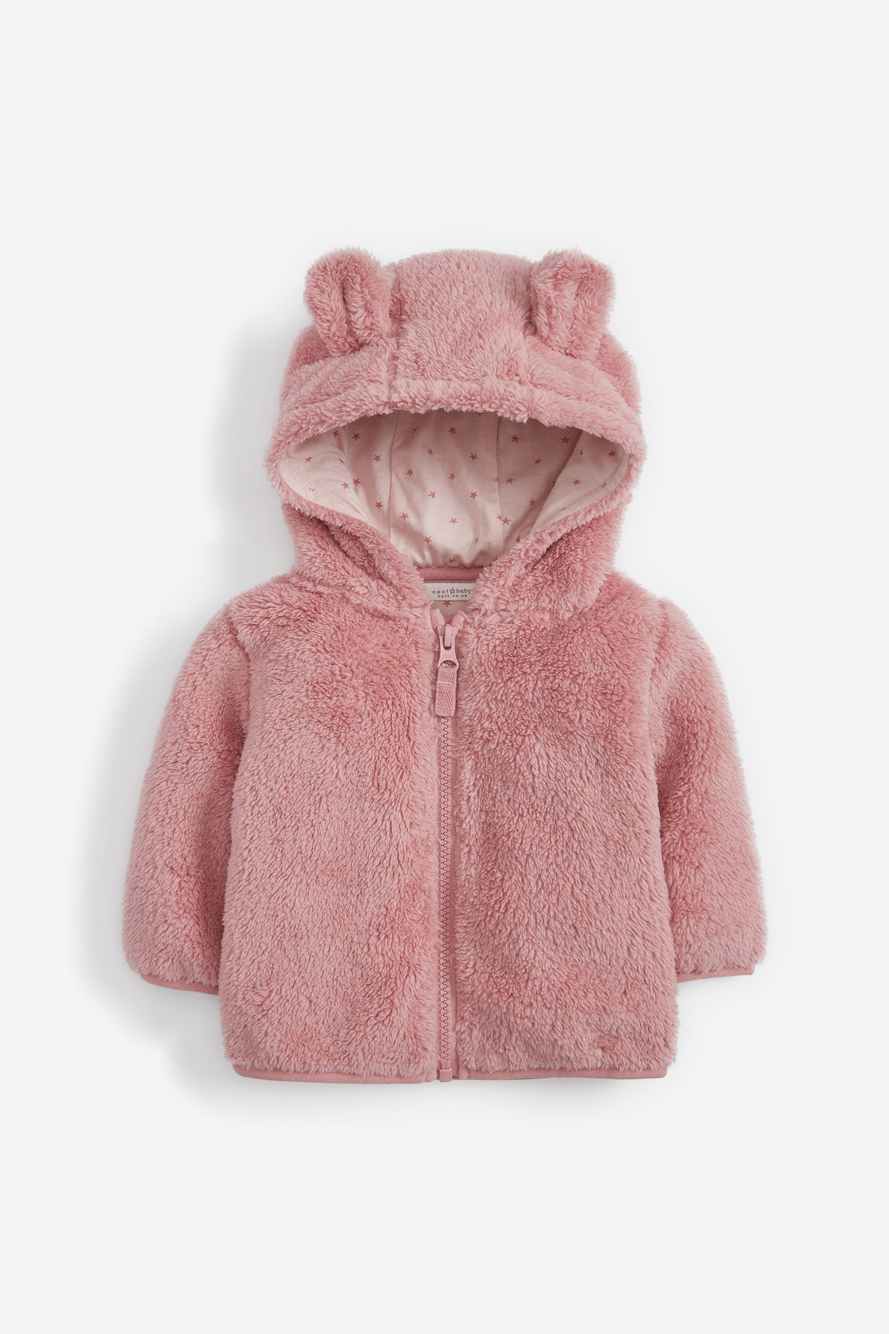 Jacke Kapuzenfleecejacke Pink Fleece (1-St) mit Kuschelige aus Next Bärenmotiv