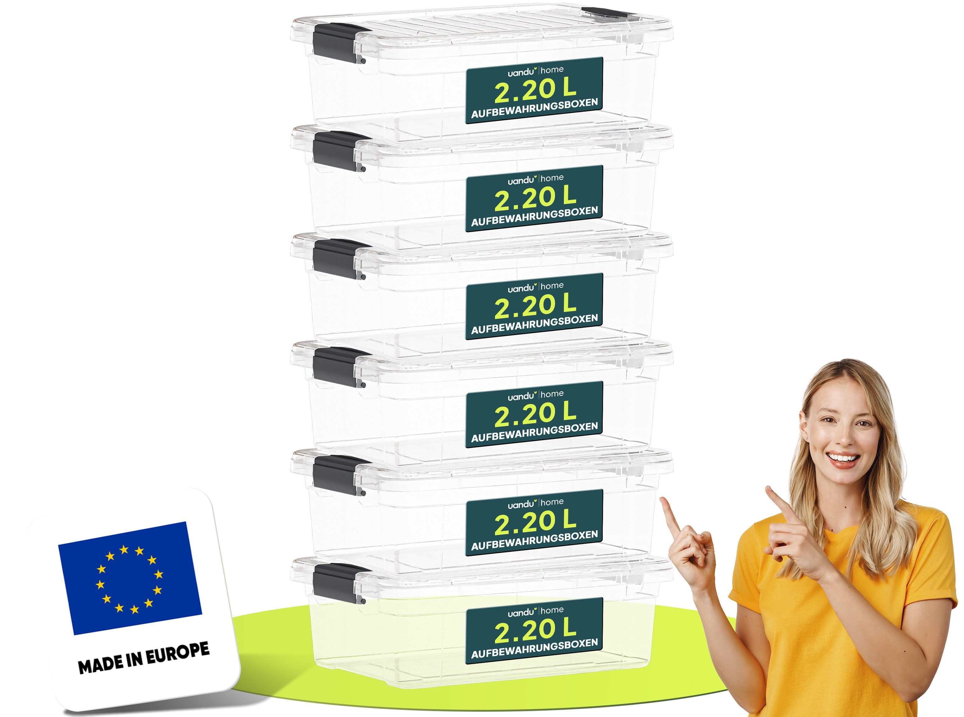 uandu home Aufbewahrungsbox mit Deckel groß Set BPA Frei Kunststoff, Aufbewahrungsboxen mit deckel (Plastikbox, Plastic Storage box, Storage Container, Stapelbar, 6 St., 3er, 4er und 6er-Set Varianten)