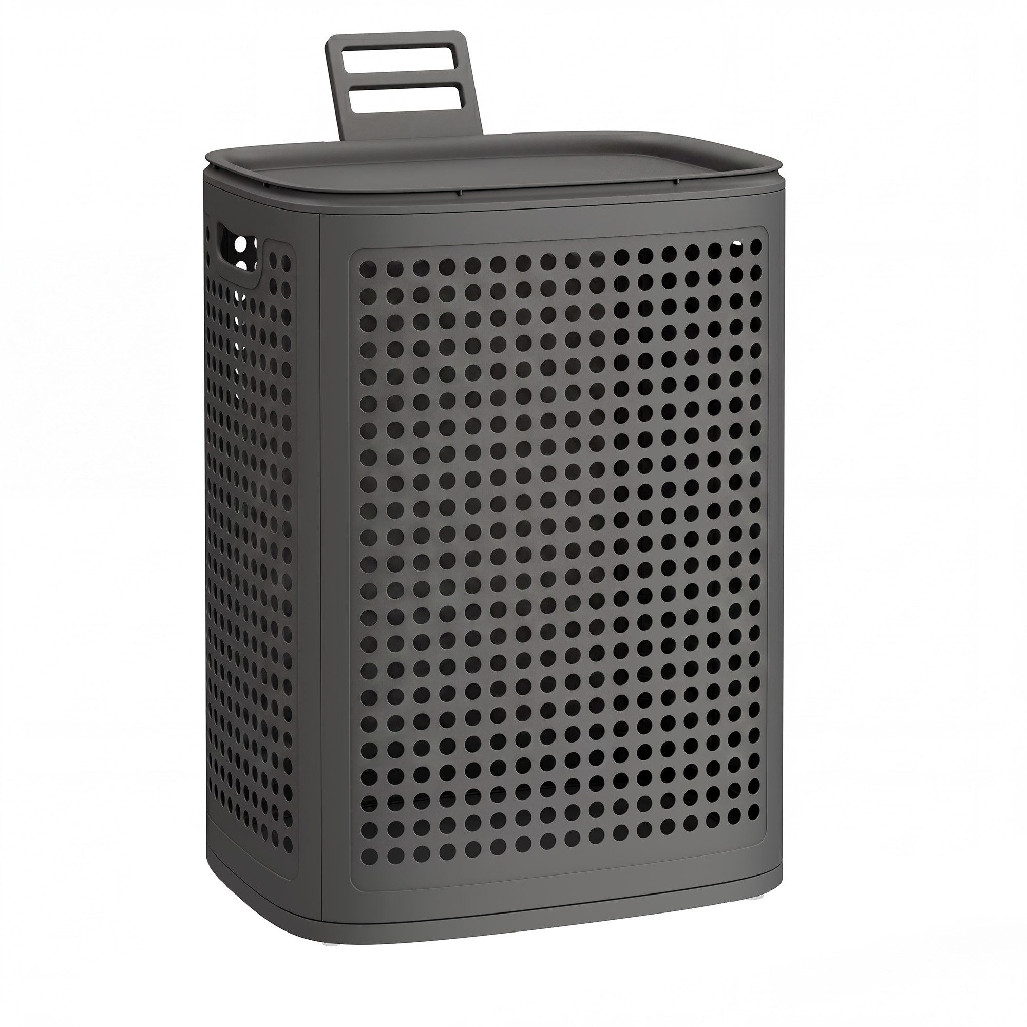SONGMICS Wäschekorb mit Deckel, Wäschesammler Plastik, für Badezimmer, Waschküche, Wäschetonne schmal, Wäschebox platzsparend, Schlafzimmer, 75 L