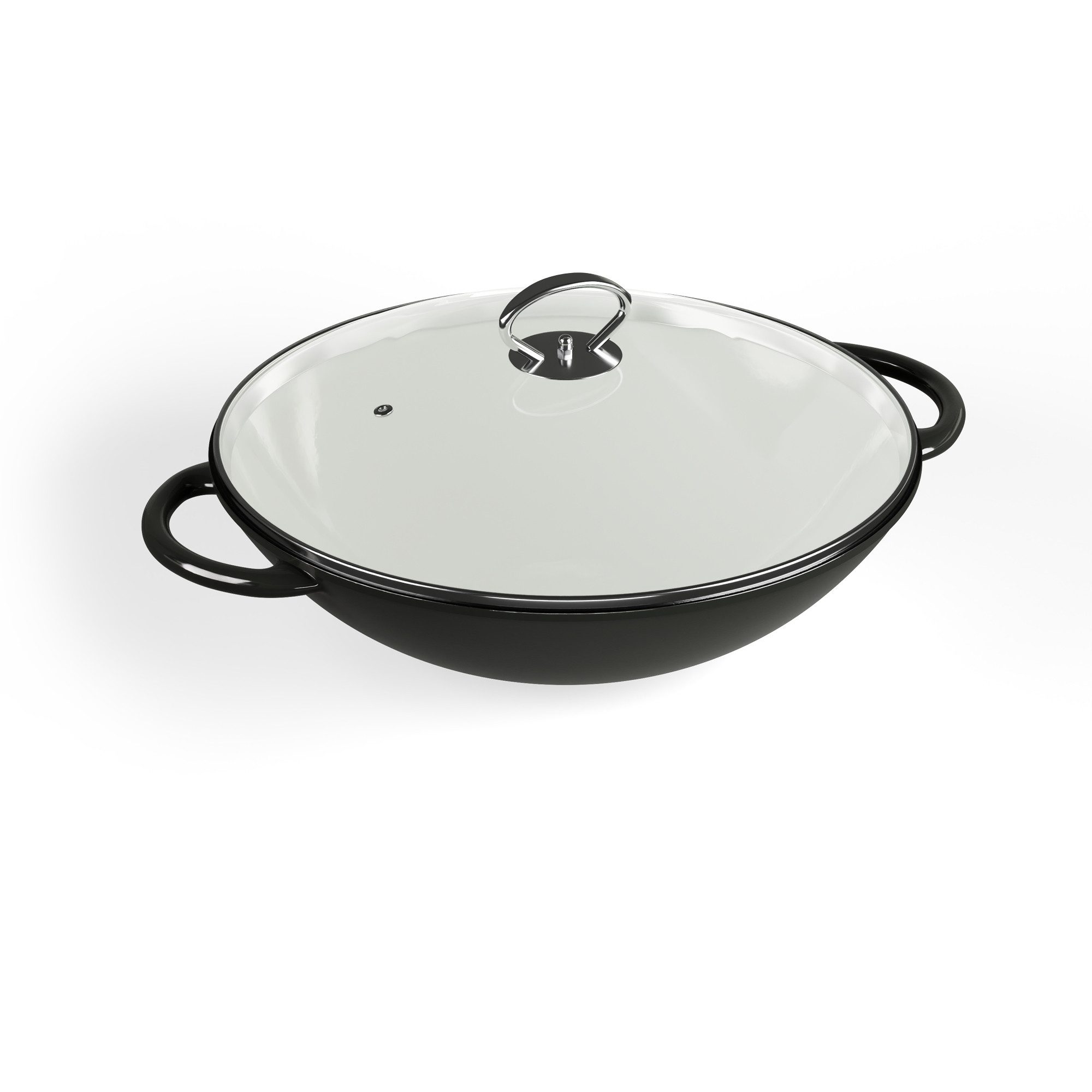Klarstein Wok Jersey Black Cast Iron Enamel Wok, Gusseisen, Emaille und Edelstahl (Set, Wok 37 cm diameter), Wok Kochen ofenfest induktion Gas Elektro Gusseisen