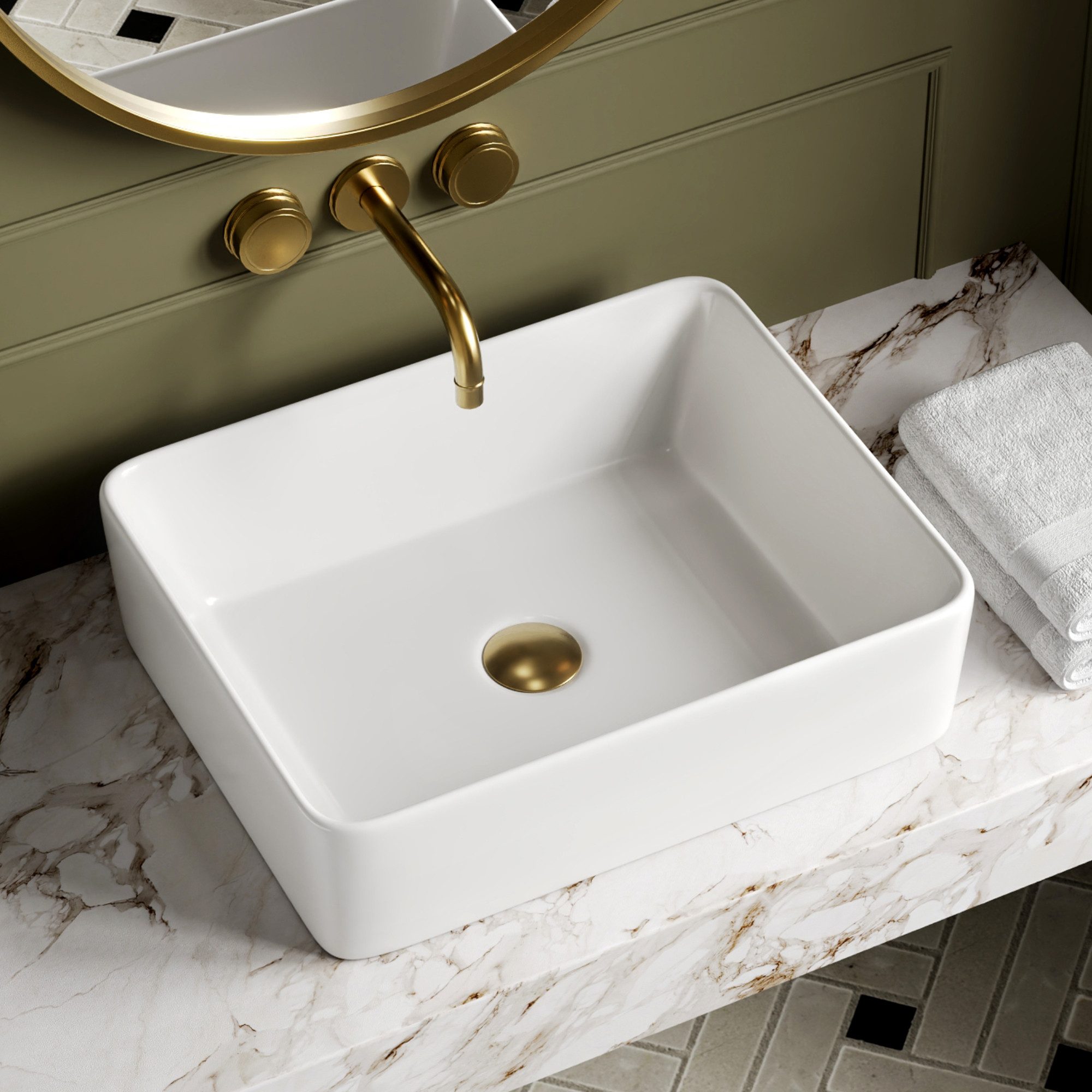 DeerValley Waschbecken DeerValley Weiß Aufsatz-WC Waschbecken Über der Theke (Packung, ohne Wasserhahn), Ally Weißes,Aufsatzwaschbecken 480mm*375mm