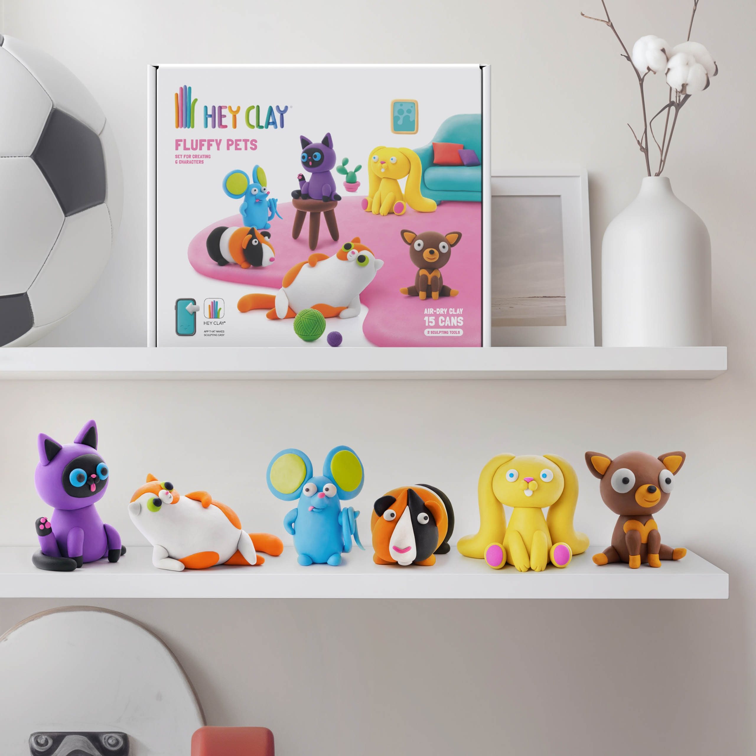 Hey Clay Modelliermasse Hey Clay Flauschige Tierfiguren, Spielknete, Knetmasse 15 Farben