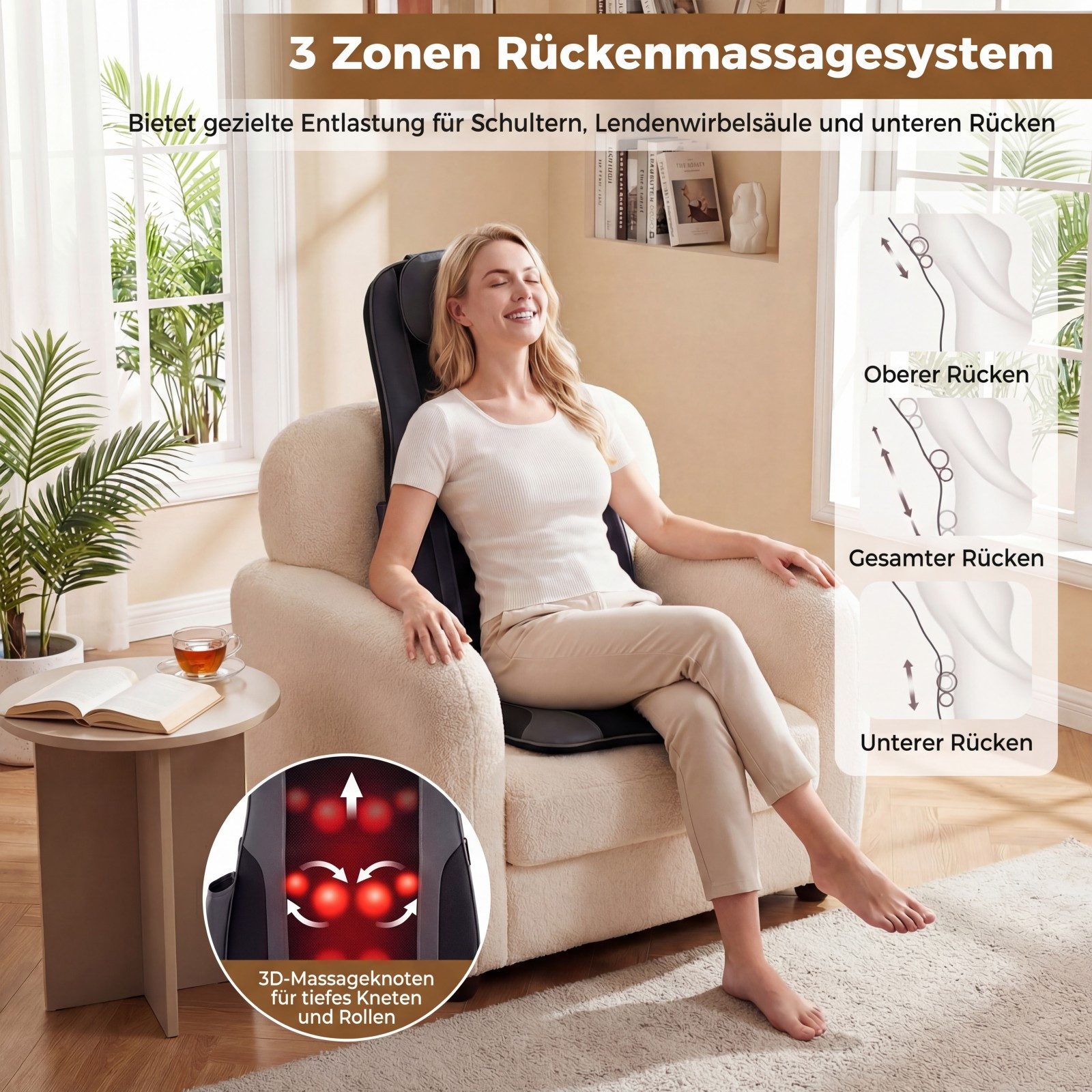 COSTWAY Massagesitzauflage, 3D-Shiatsu-Linderung mit Wärme & Vibrationen