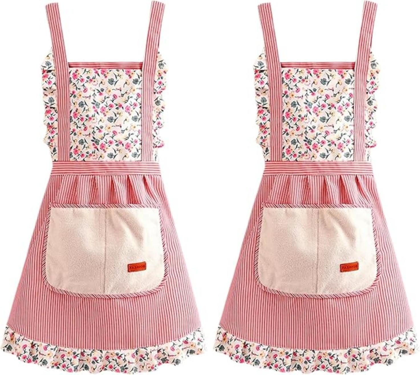 Zyronn Kochschürze 2 Stück Schürze mit Taschen, Verstellbare Küchen Schürze