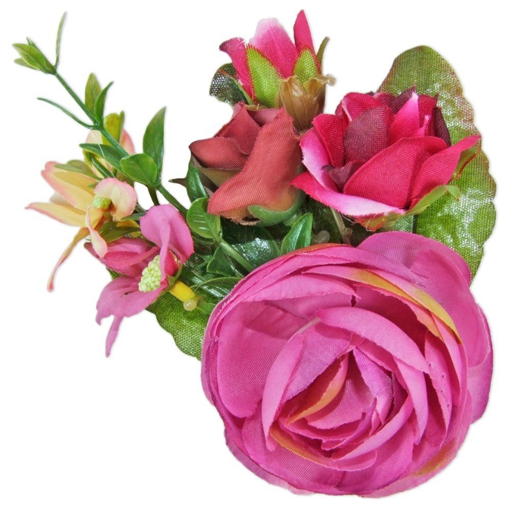 Trachtenland Trachtenhut Anstecknadel mit bunten Blumen - Pink