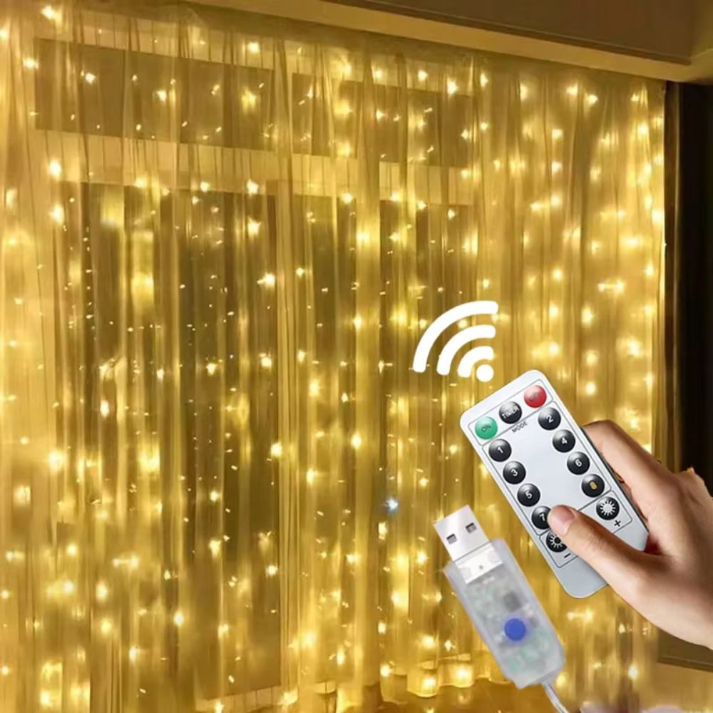 Wrischan Lichterkette 3x3M 300 LED Lichterkette USB mit Fernbedienung für Indoor & Outdoor, 8 Modi mit warmweißem Licht und IP65 wasserdicht