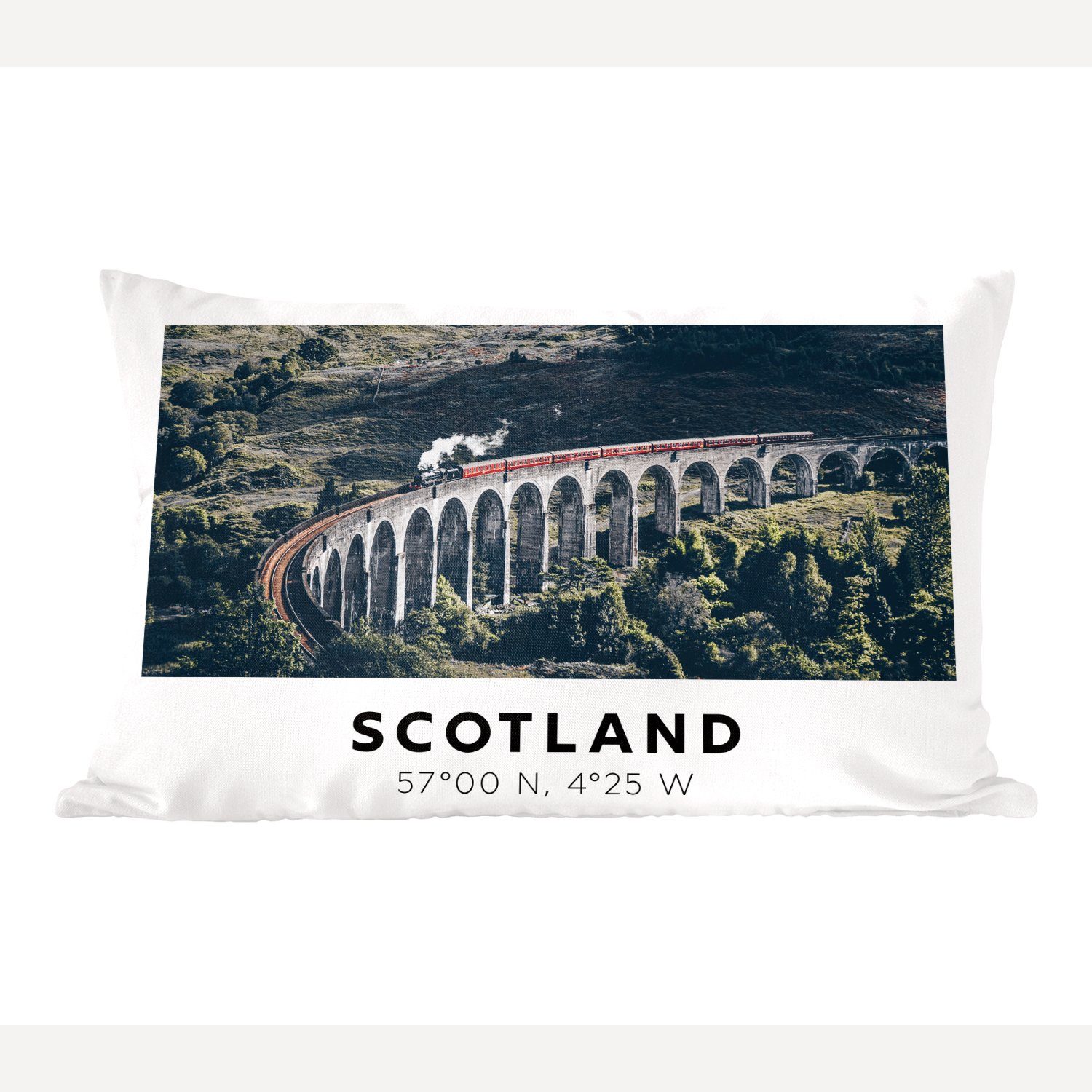 MuchoWow Dekokissen Schottland - Zug - Vintage - Brücke, Wohzimmer Dekoration, Zierkissen, Dekokissen mit Füllung, Schlafzimmer