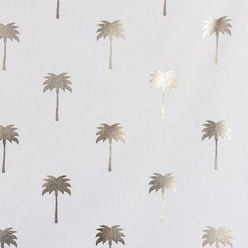 SCHÖNER LEBEN. Stoff Dekostoff Halbpanama Metallikdruck Palmen weiß gold metallic 1,40m, mit Metallic-Effekt