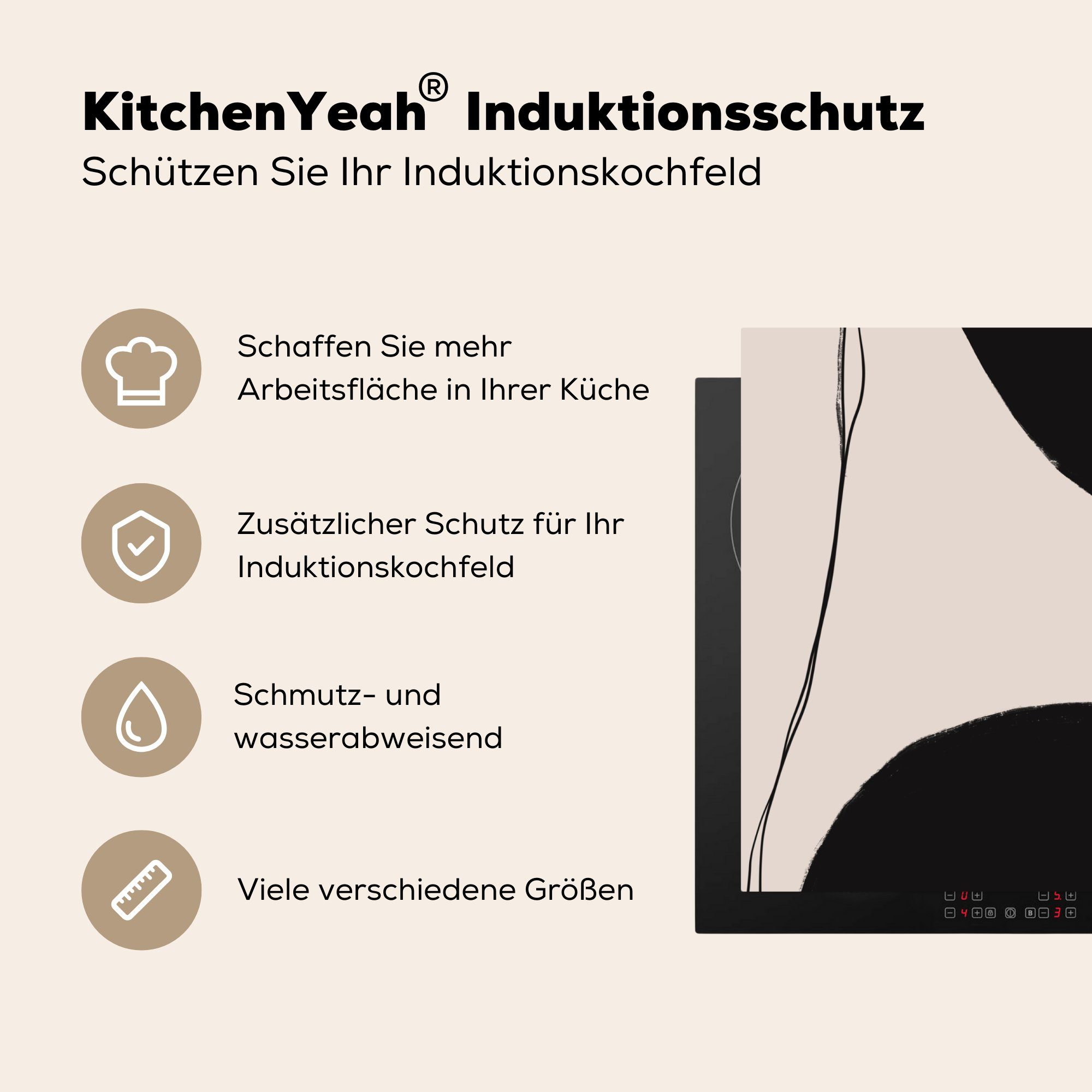 Minimalismus, küche, für Induktionskochfeld MuchoWow - Herdblende-/Abdeckplatte (1 Vinyl, Schwarz Pastell - tlg), die Schutz Ceranfeldabdeckung 81x52 cm,