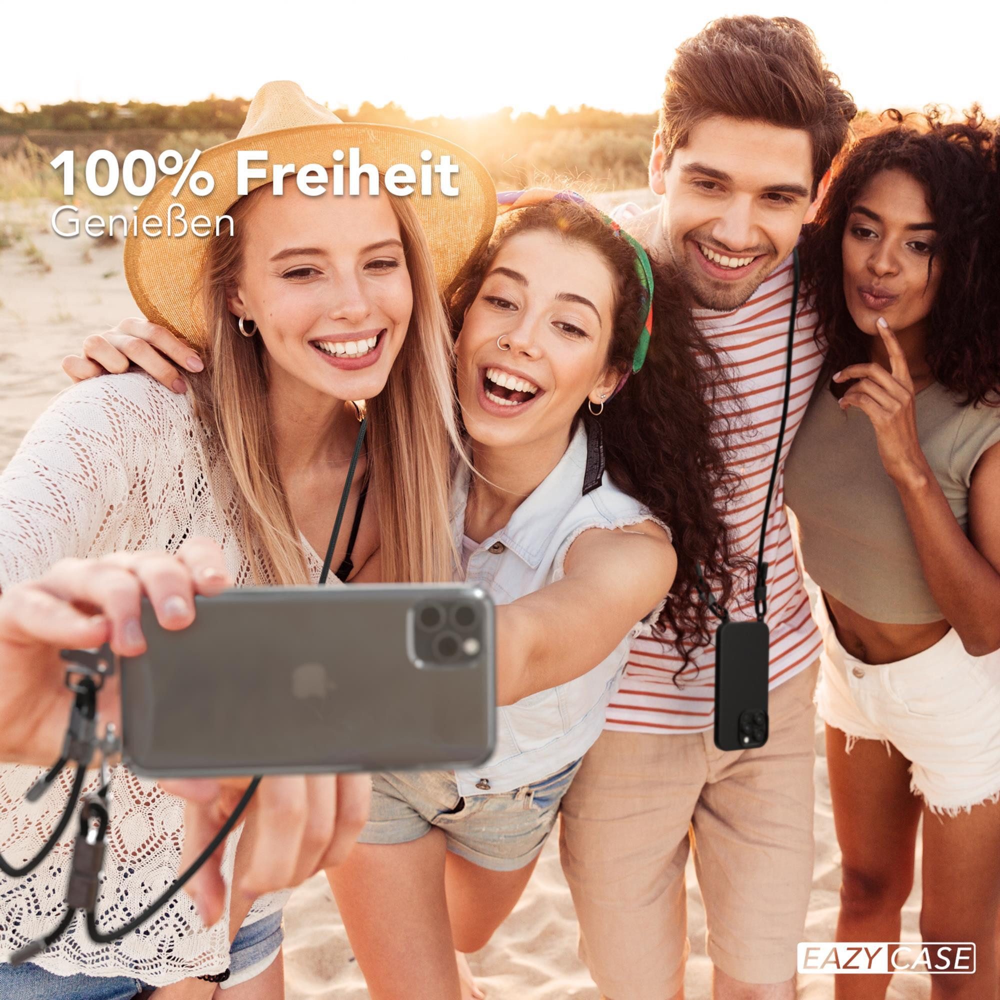 EAZY CASE Handykette Silikonhülle mit Kette für Apple iPhone 11 Pro Max 6,5 Zoll, Ketten Hülle Transparent Case Kettenhülle abnehmbare Kordel Schwarz