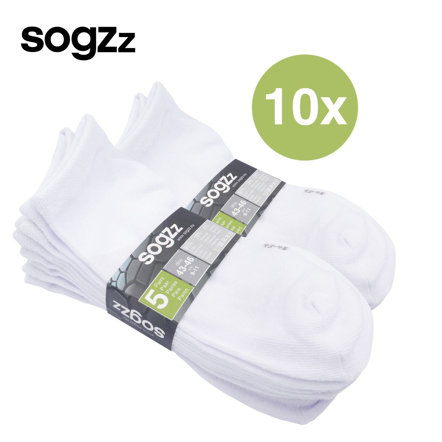 sogzz Sneakersocken 5-60 Paar Sneaker Socken aus 80% Baumwolle für Damen & Herren (39-42, Weiß, 10-Paar)