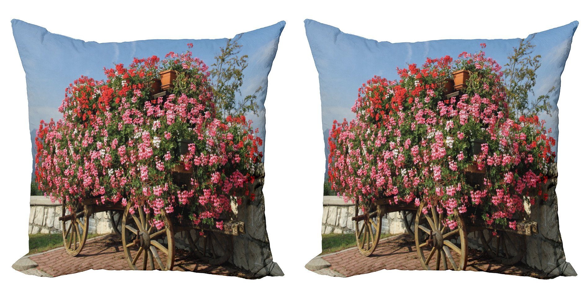 Kissenbezüge Modern Accent Doppelseitiger Digitaldruck, Abakuhaus (2 Stück), Pelargonien Alte Lastwagen mit Blumen
