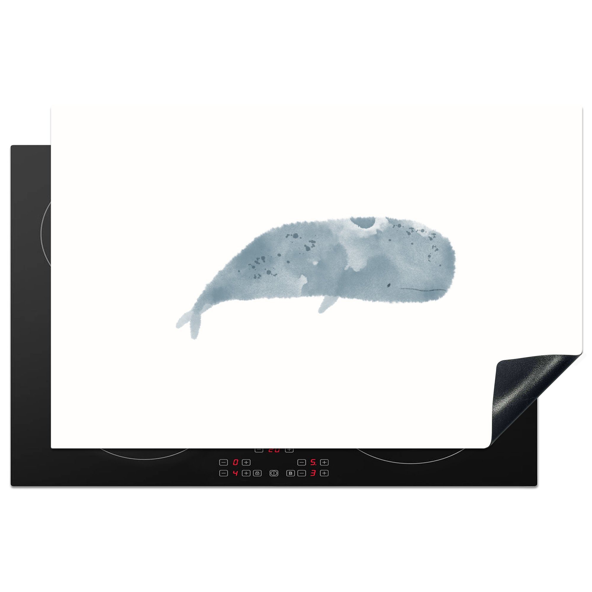 MuchoWow Herdblende-/Abdeckplatte Pottwal - Tiere - Aquarell - Illustration, Vinyl, (1 tlg), 81x52 cm, Induktionskochfeld Schutz für die küche, Ceranfeldabdeckung