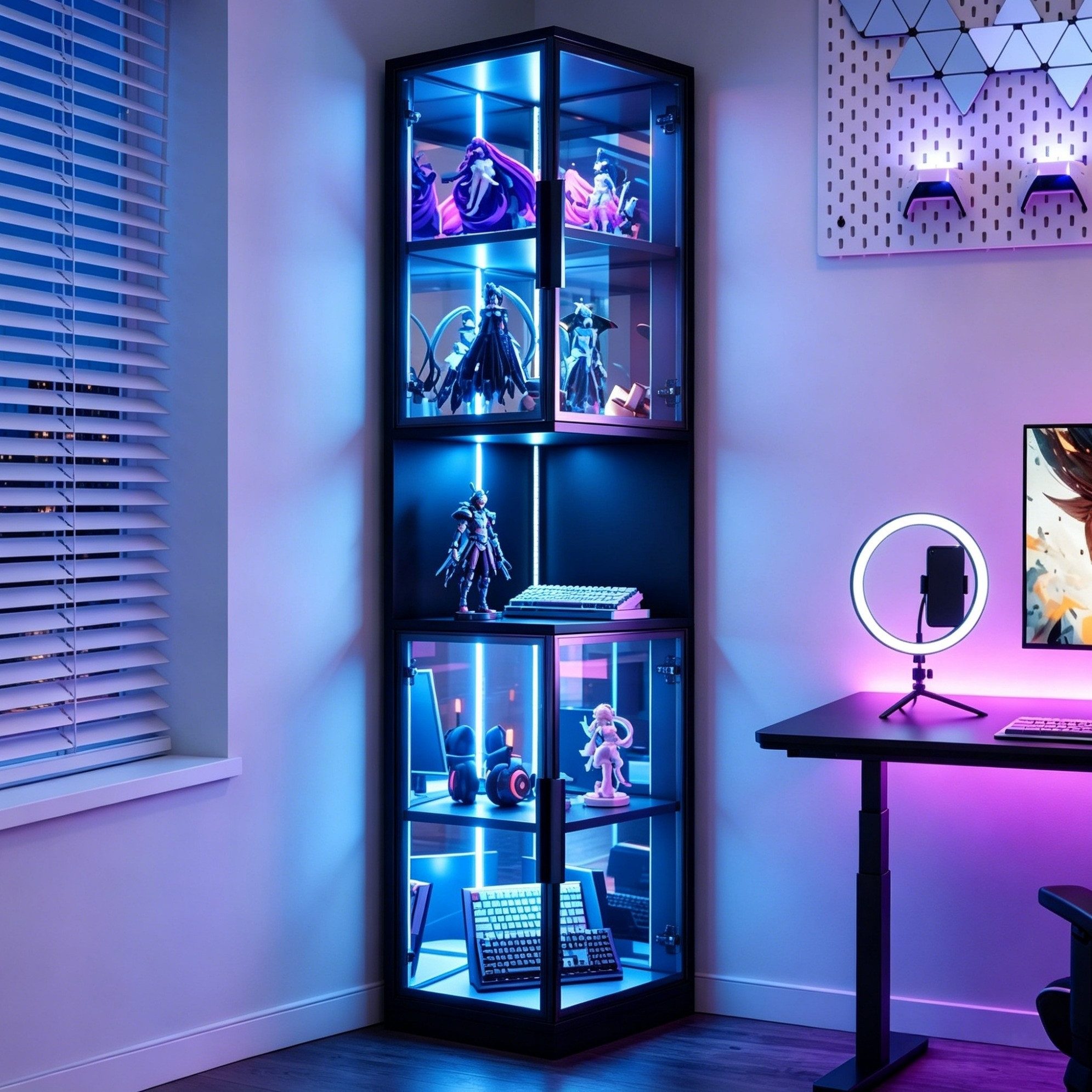 REDOM Vitrine Hohe Vitrine mit farbwechselnder LED & verspiegelter Rückwand (Packung, 1-St., Elegantes Stück für die dramatische und geschützte Präsentation) 42x205x44 cm in Schwarz, mit doppelten Glastüren & Kippschutz