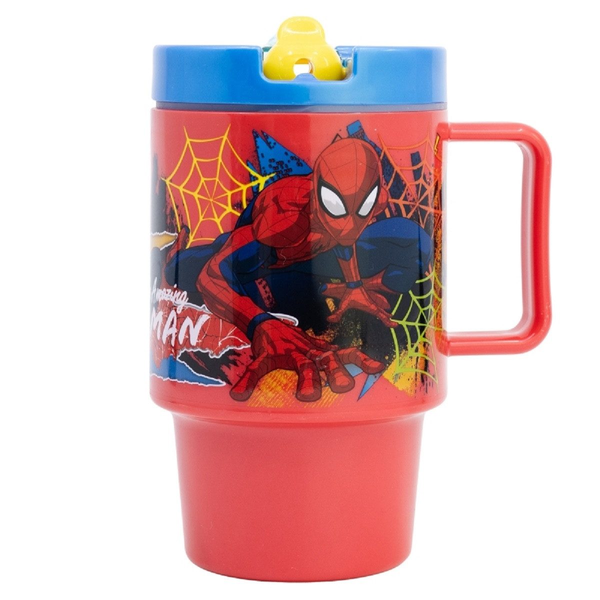 Storline Trinkflasche Spiderman Mikrowellengeeigneter Kunststoffbecher 530 ml Schraubdeckel